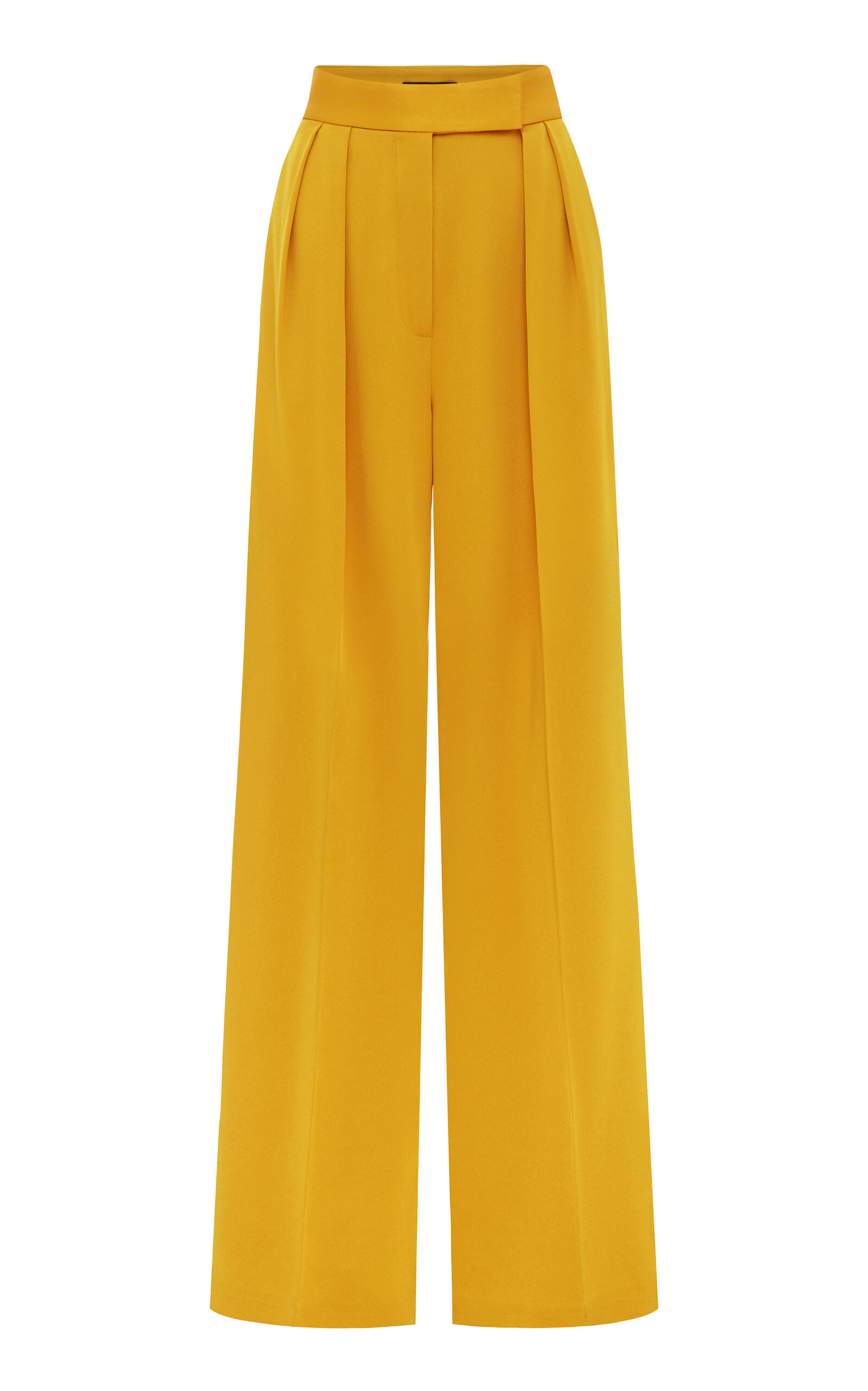 Alex Perry High-rise Pleated Satin Crepe Wide-leg Pants In Gold