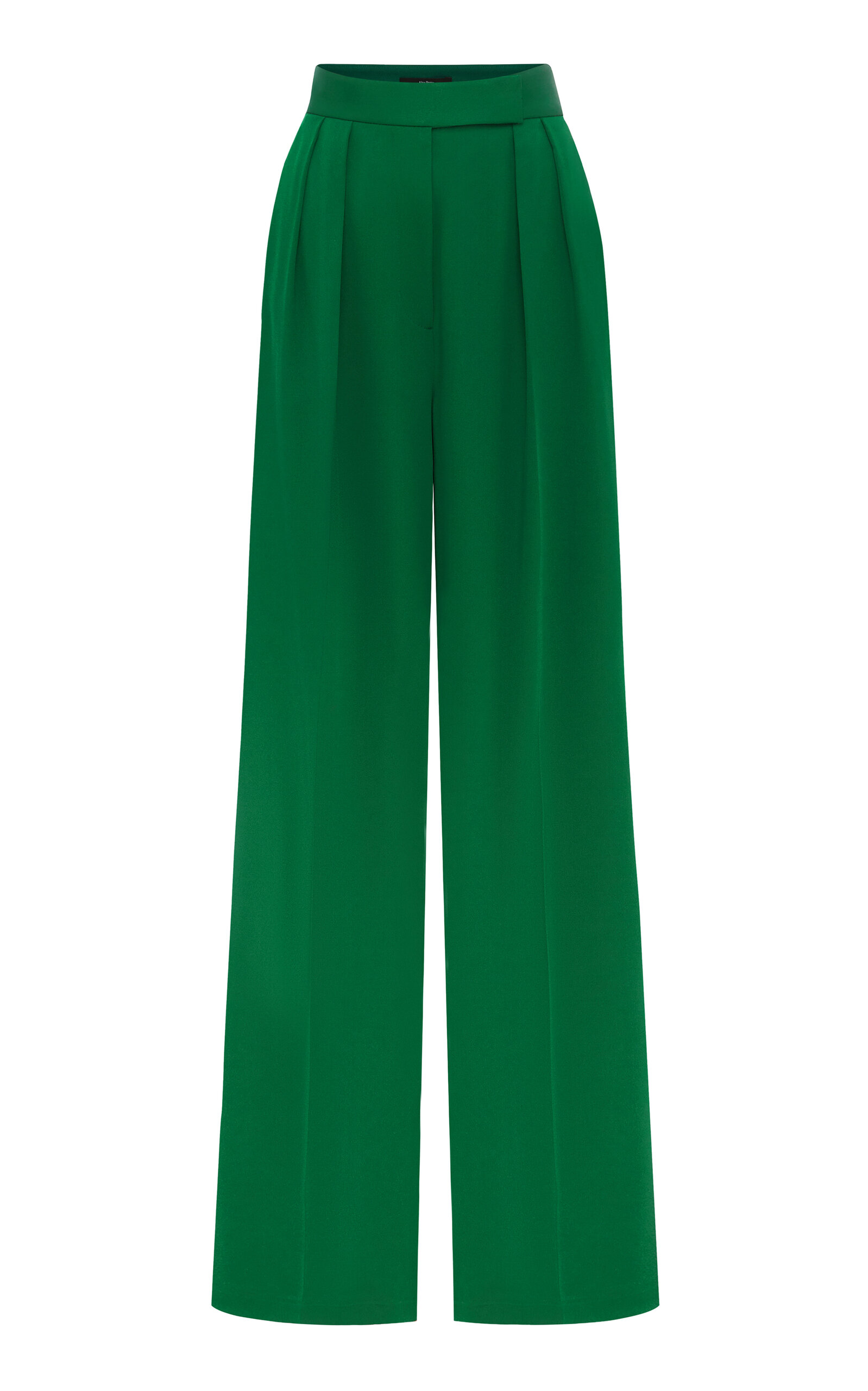 Alex Perry High-rise Pleated Satin Crepe Wide-leg Trousers In Green