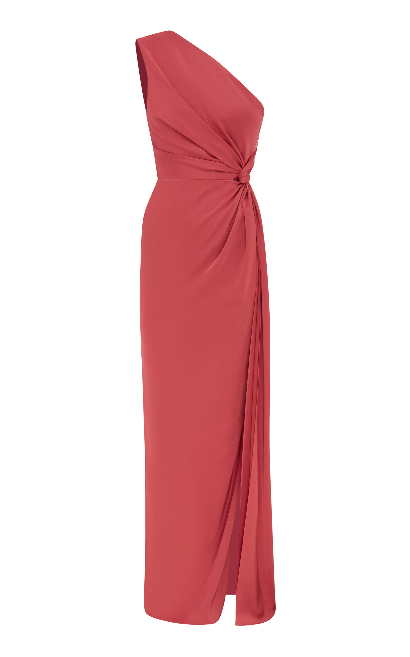 Alex Perry Twisted Asymmetric Satin Crepe Maxi Dress In Pink
