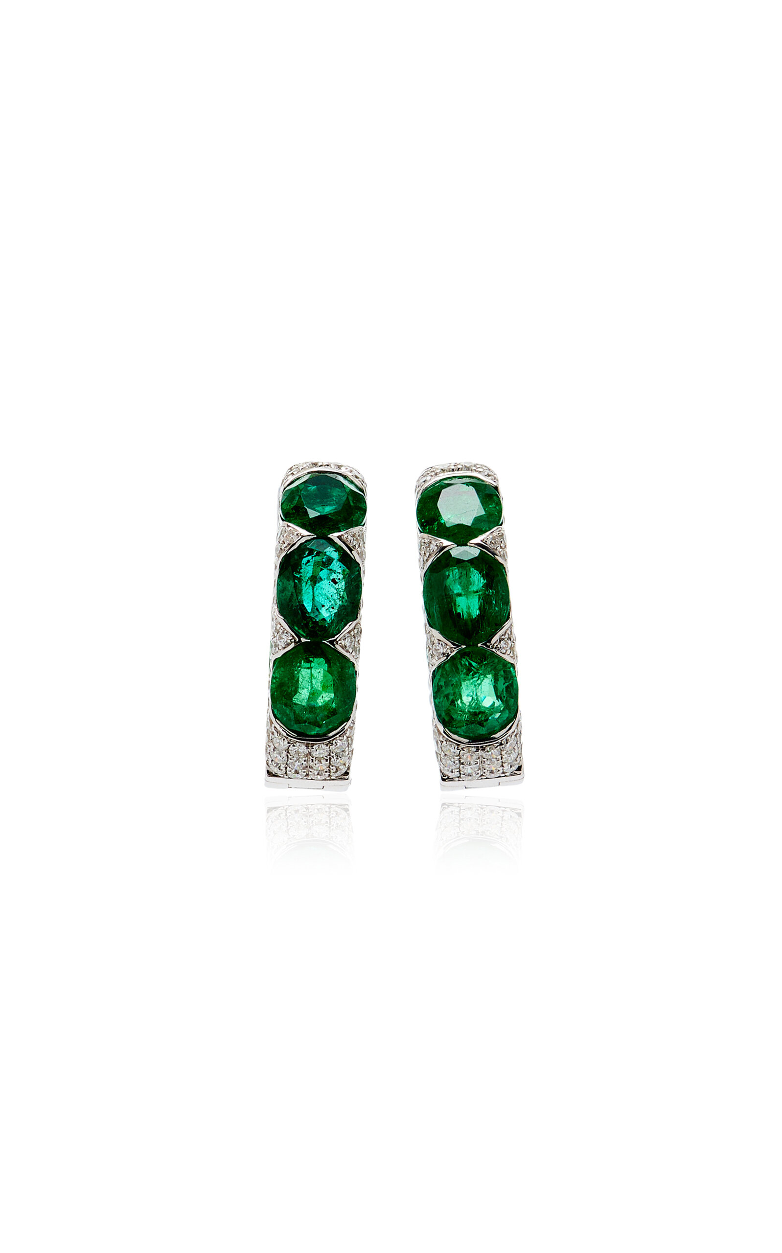 18K White Gold Emerald; Diamond Hoop Earrings