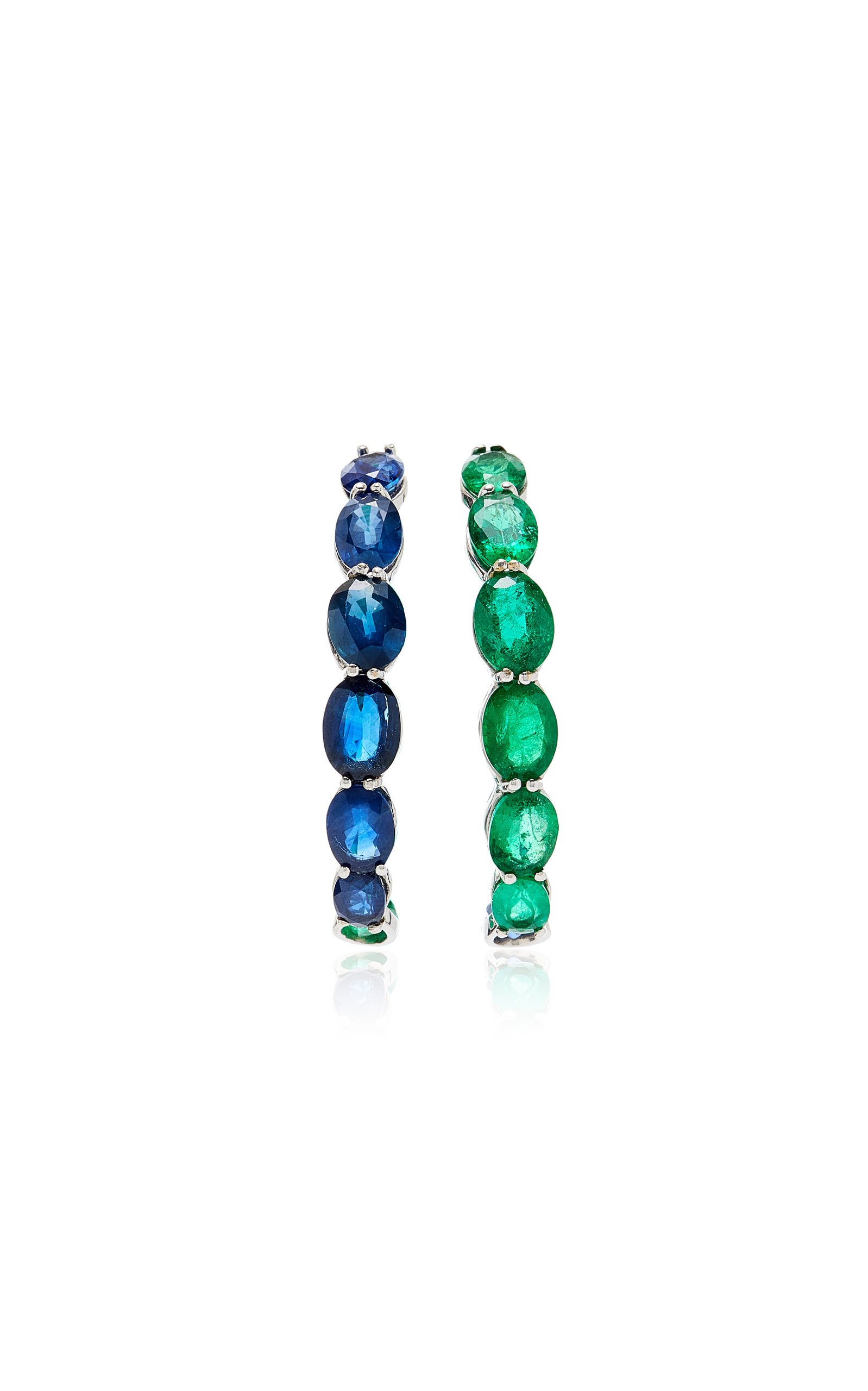 One of a Kind 18K White Gold Emerald; Sapphire Hoop Earrings