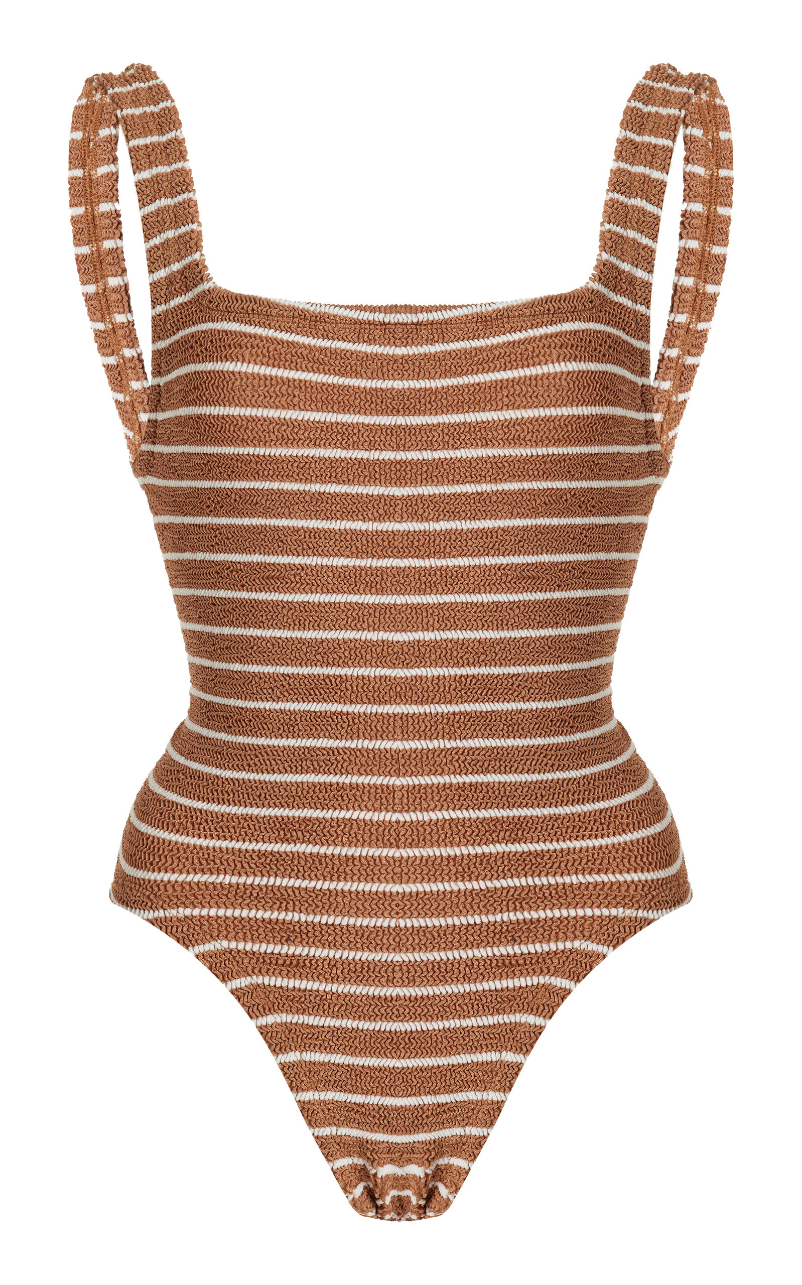 Shop Hunza G Square-neck Seersucker One-piece Swimsuit In Brown