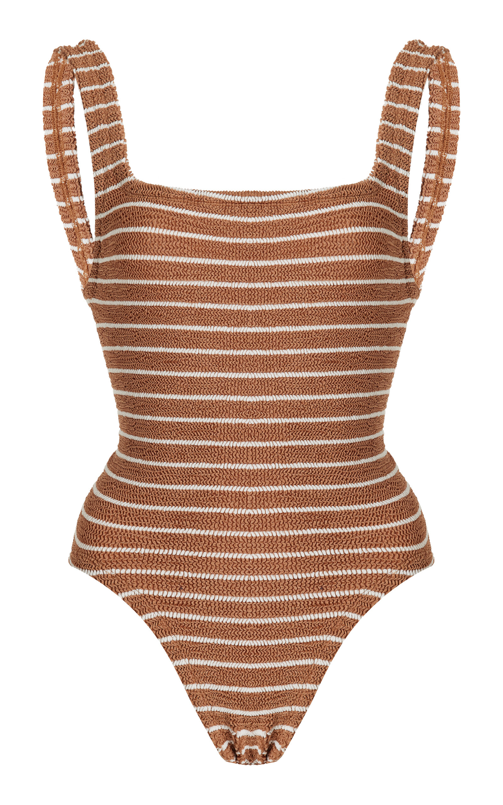 Hunza G Square-neck Seersucker One-piece Swimsuit In Brown