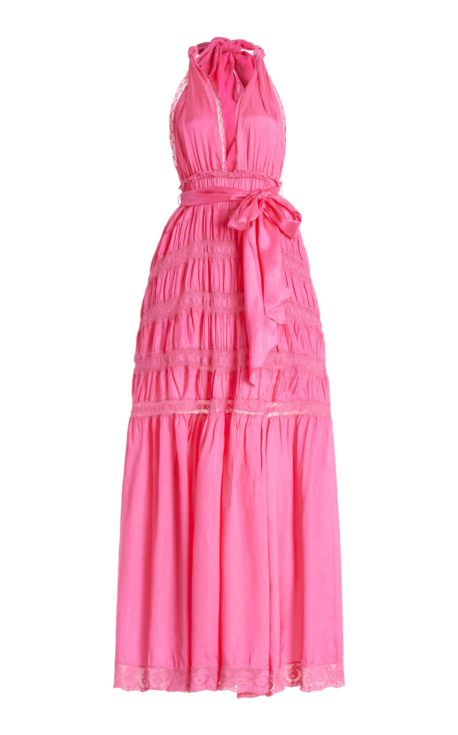 Shop Loveshackfancy Vendima Waist-tie Maxi Dress In Pink