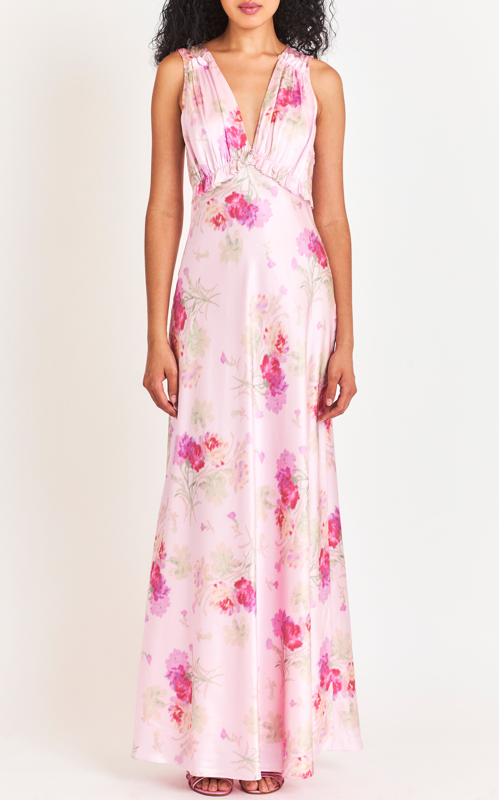 Loveshackfancy Suniva Floral Silk Maxi Dress In Pink