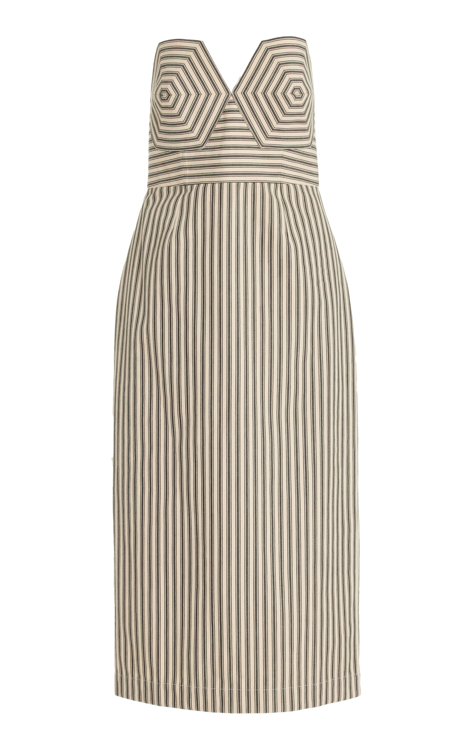 Shop Mara Hoffman Rina Strapless Striped-cotton Midi Dress In Ivory