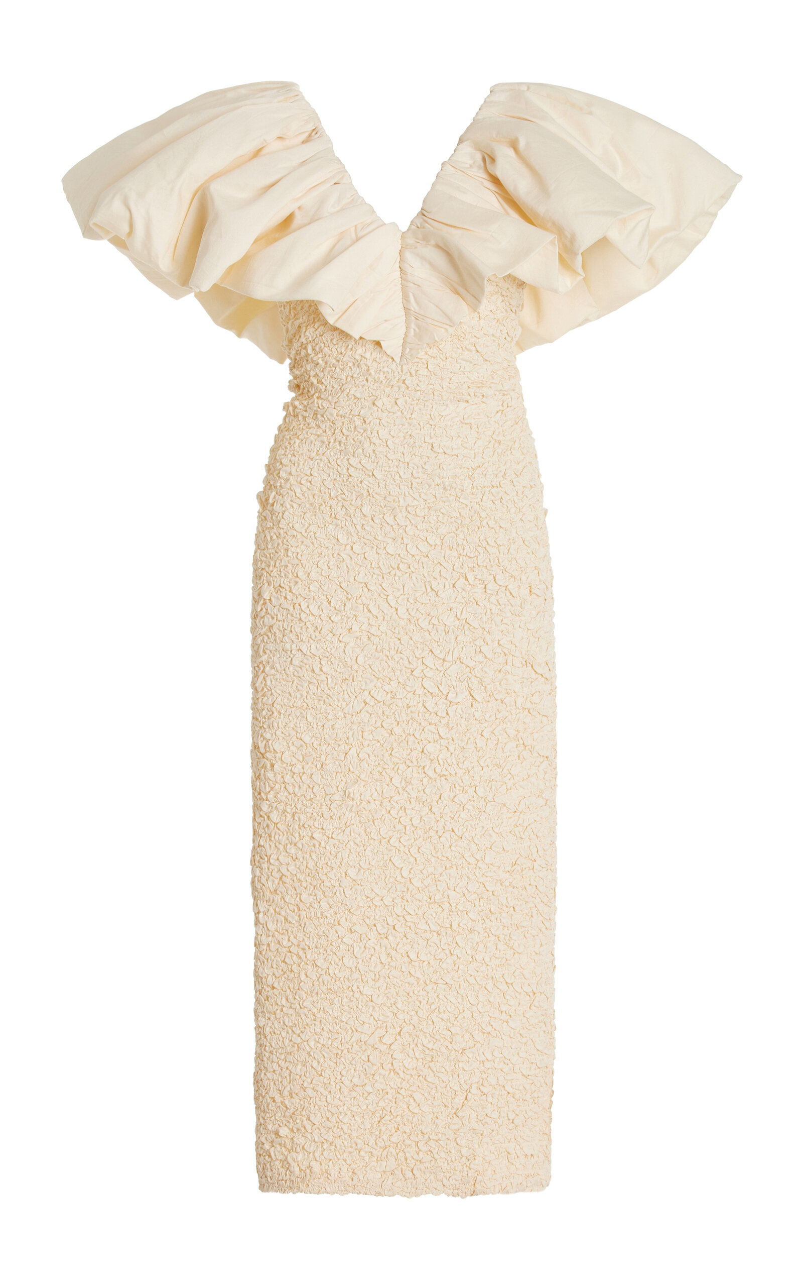 Zia Ruffed Textured Organic Cotton Midi Dress
