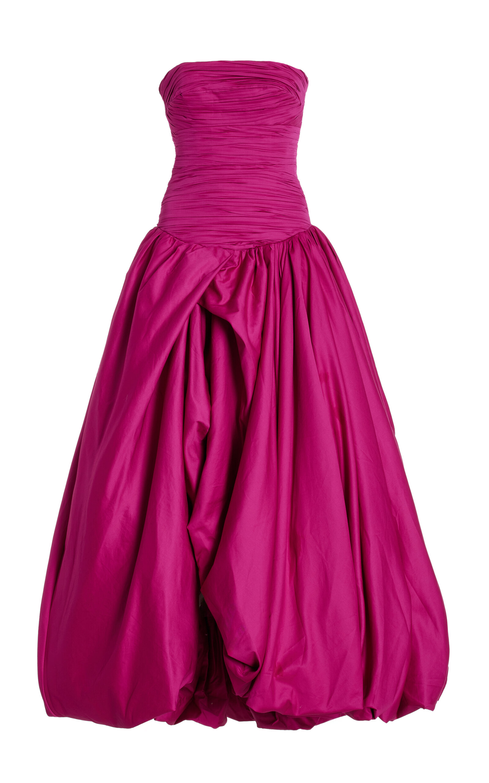 Violette Ruched Bubble-Hem Satin Maxi Dress