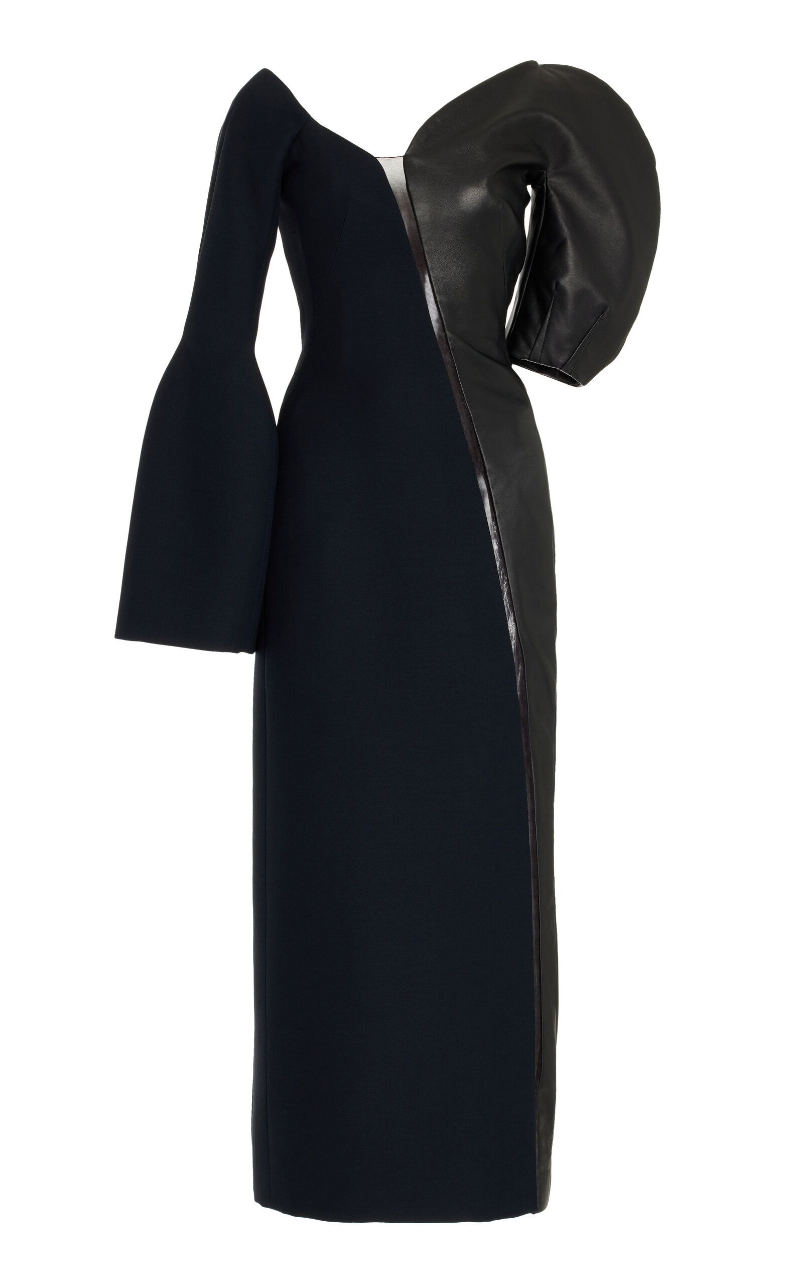 Gabriela Hearst Merlin Asymmetric Leather Wool-Silk Combo Midi Dress