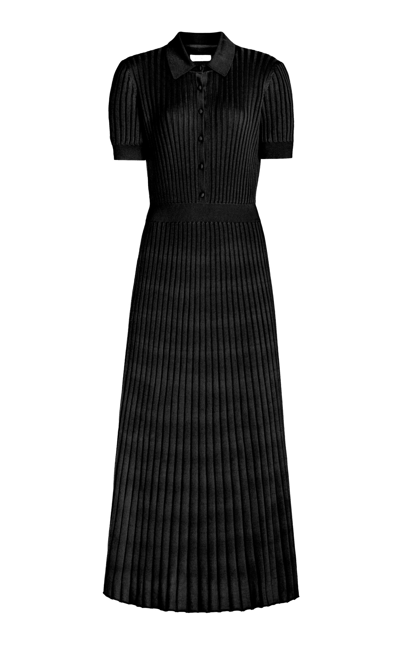 Shop Gabriela Hearst Amor Ribbed Knit Cashmere-silk Polo Midi Dress In Black