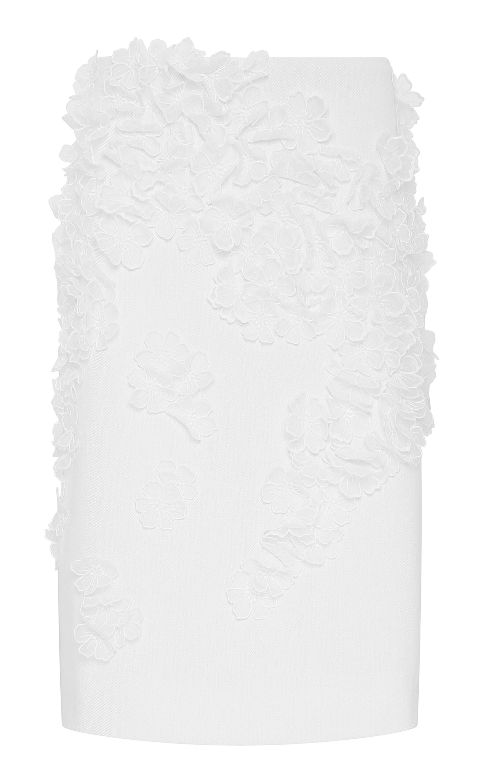 Low-Rise Floral-Embroidered Cotton Midi Skirt