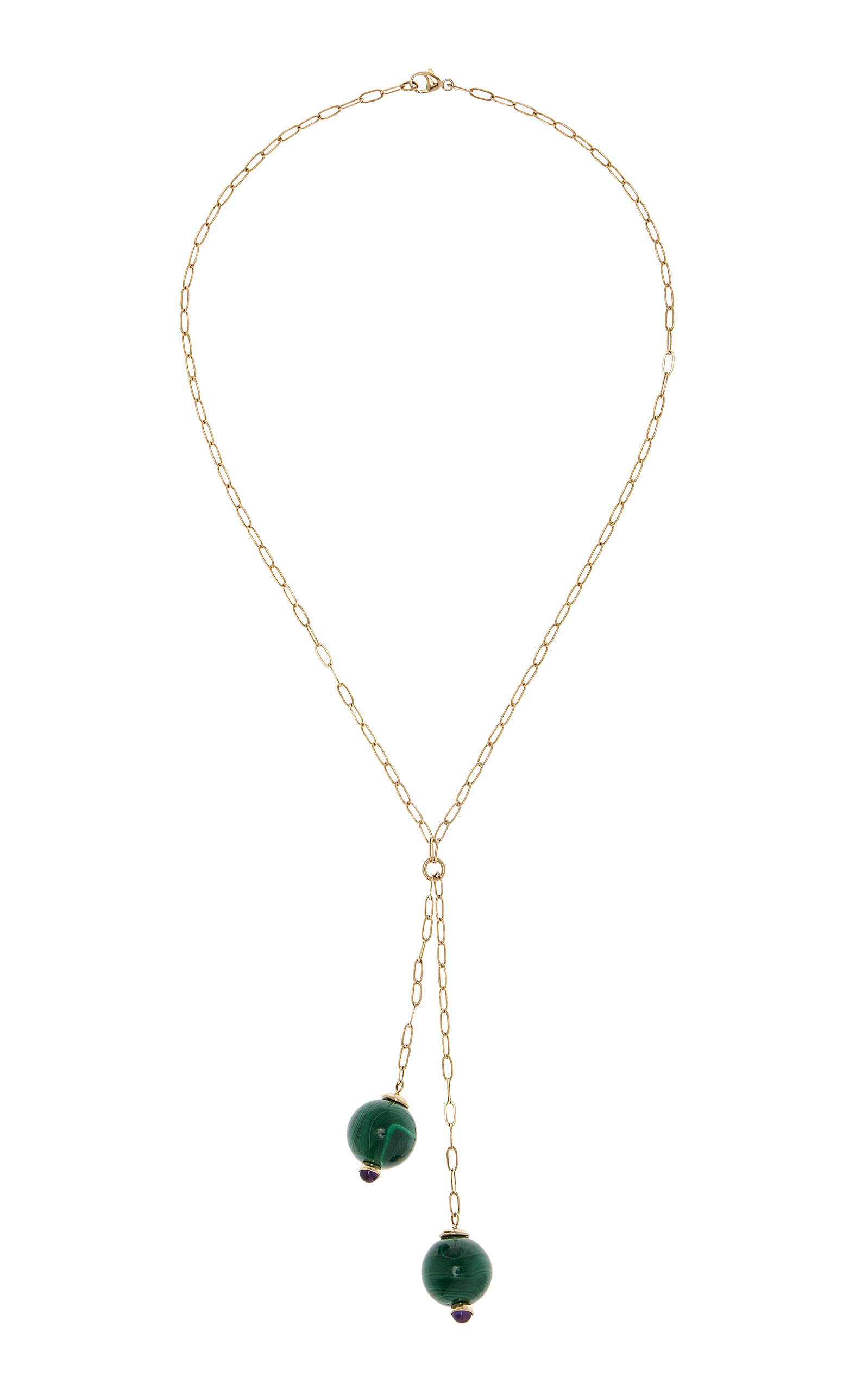 18K Yellow Gold Malachite and Amethyst Necklace