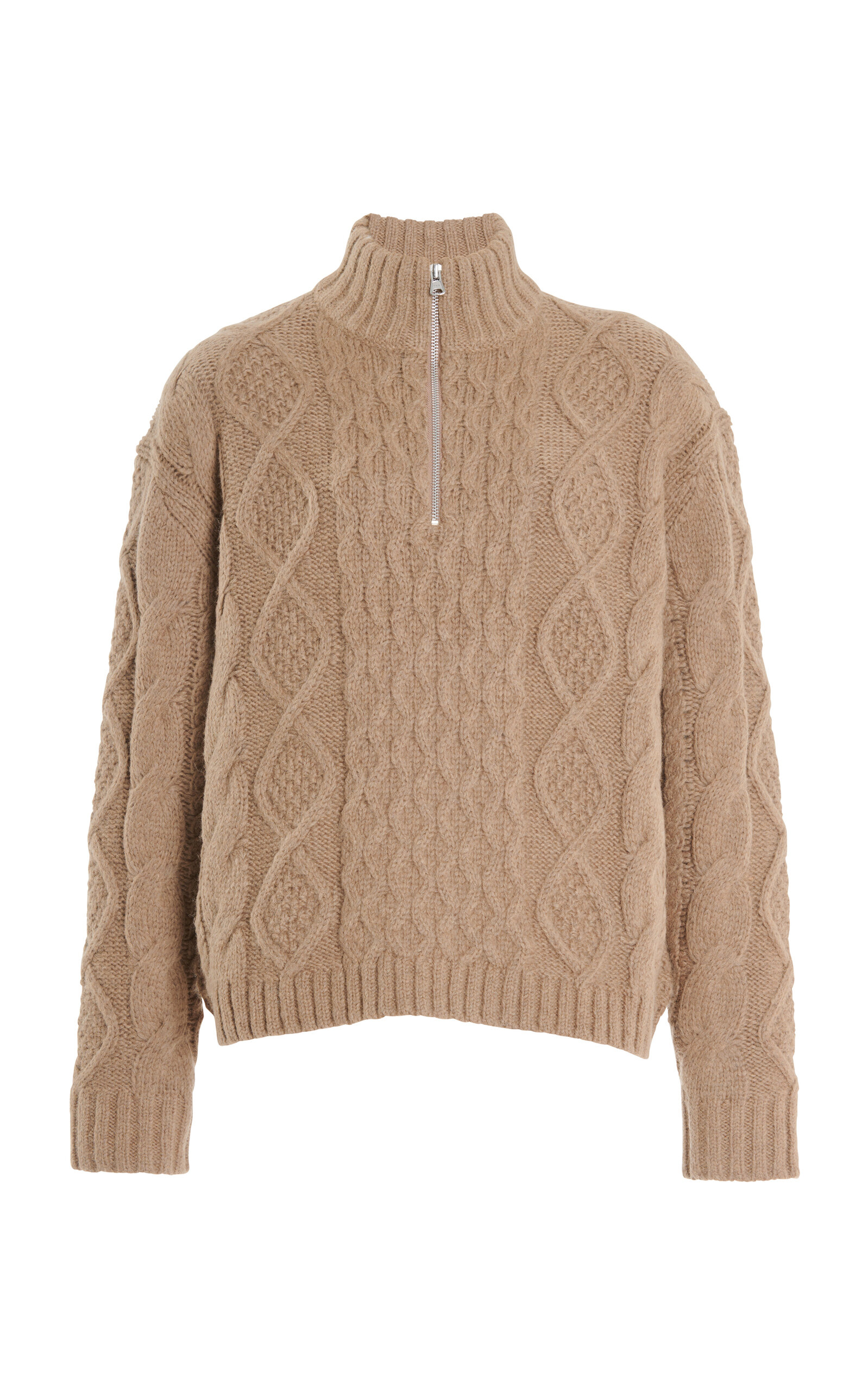 Half-Zip Cable-Knit Alpaca-Wool Sweater