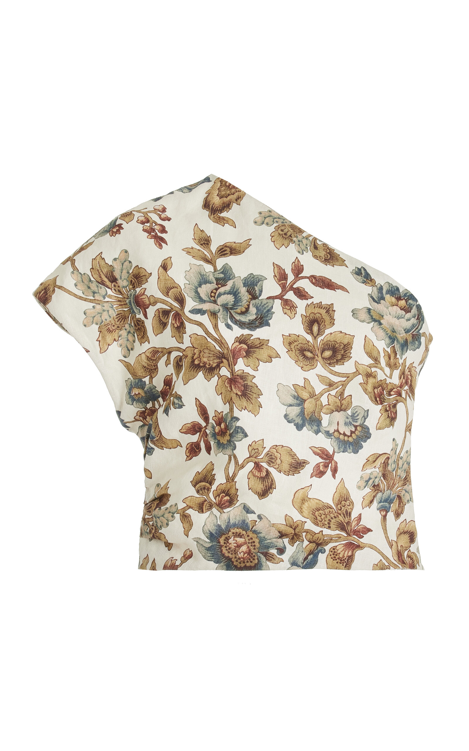Shop Sir Eleanora One-shoulder Floral Linen Top In Print