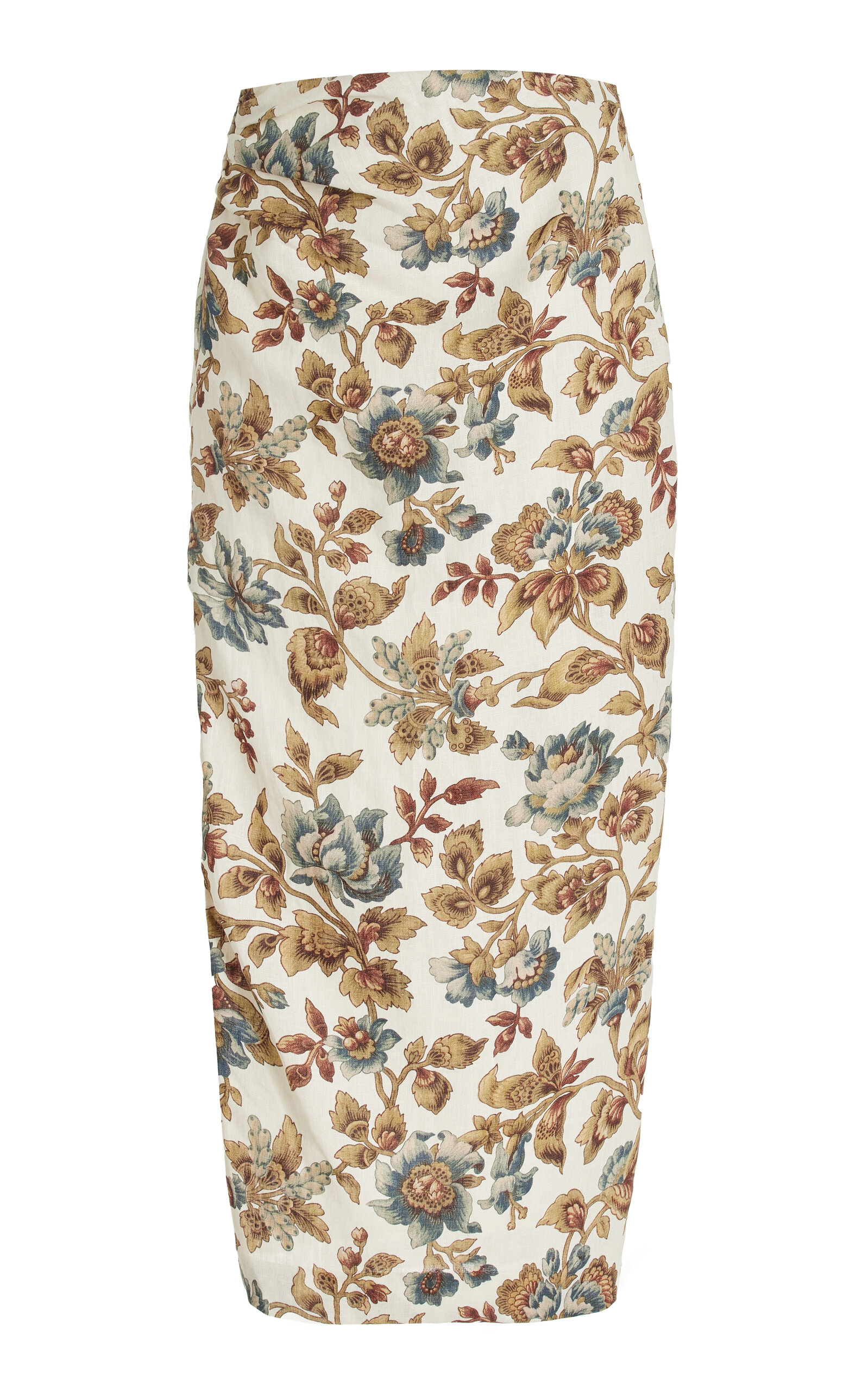 Shop Sir Eleanora Floral Linen Midi Skirt In Print