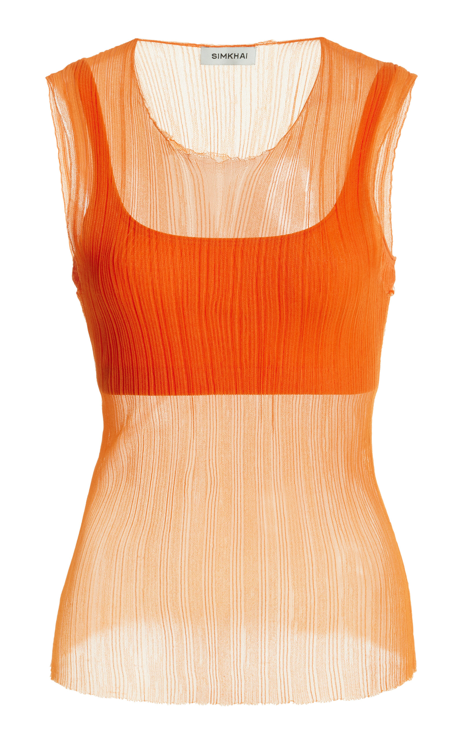 Simkhai Oakley Bralette-detailed Plisse-knit Tank Top In Orange