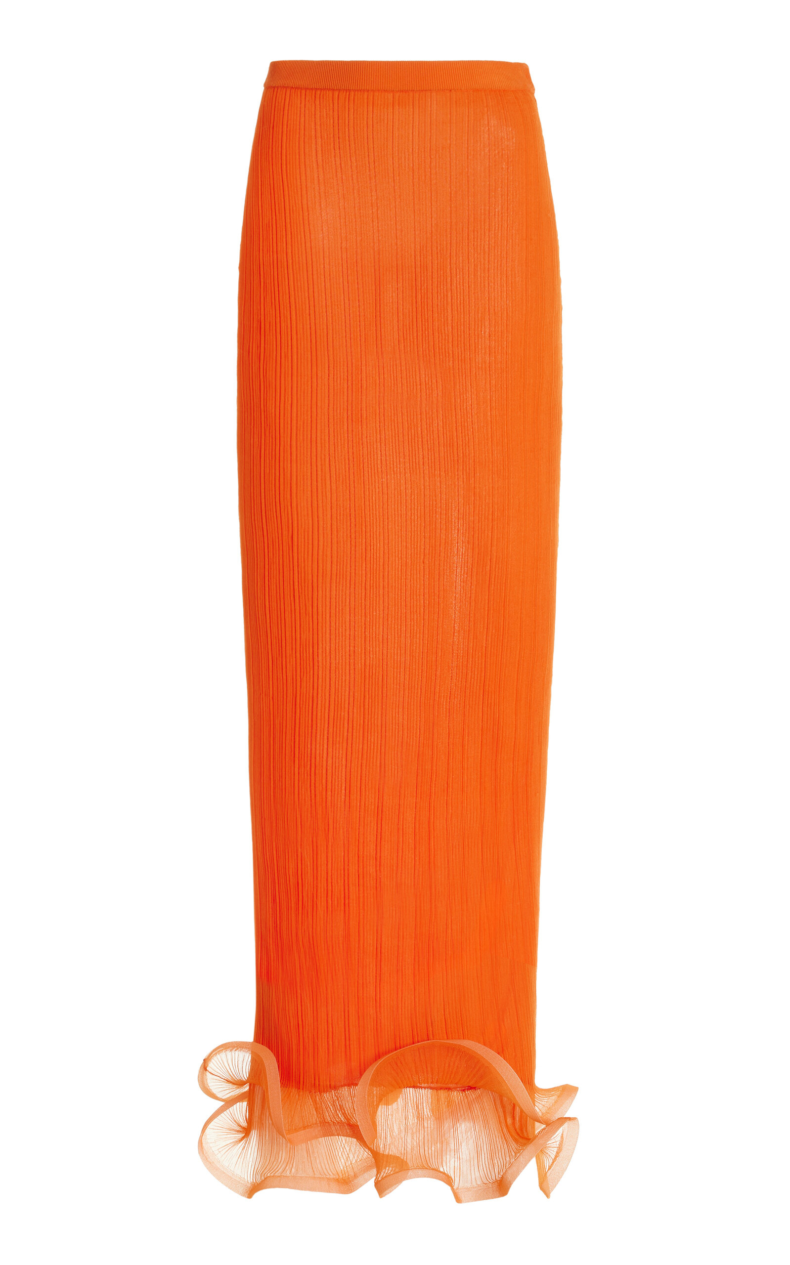 Simkhai Kelso Ruffled Plisse-knit Maxi Skirt In Orange