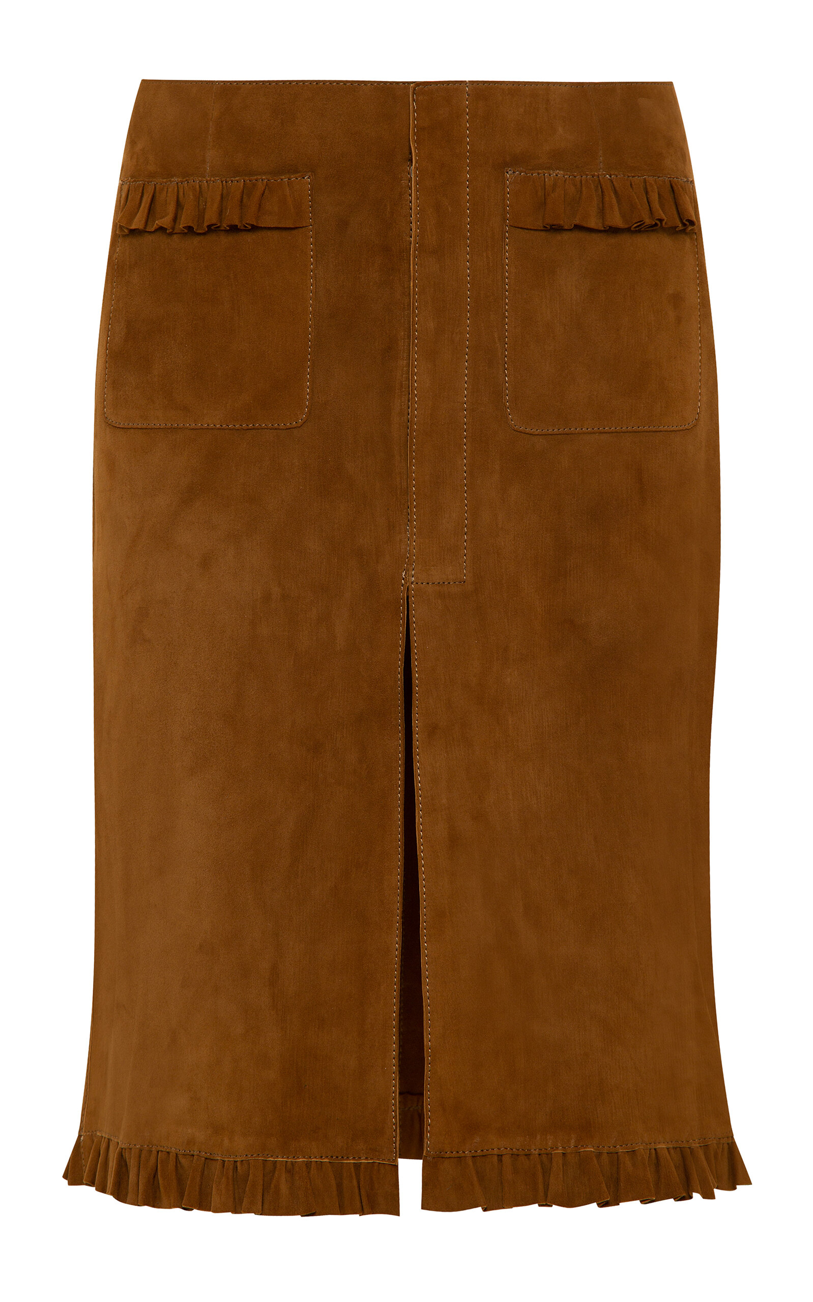 Siedres Maki Frill-detailed Suede Midi Skirt In Brown