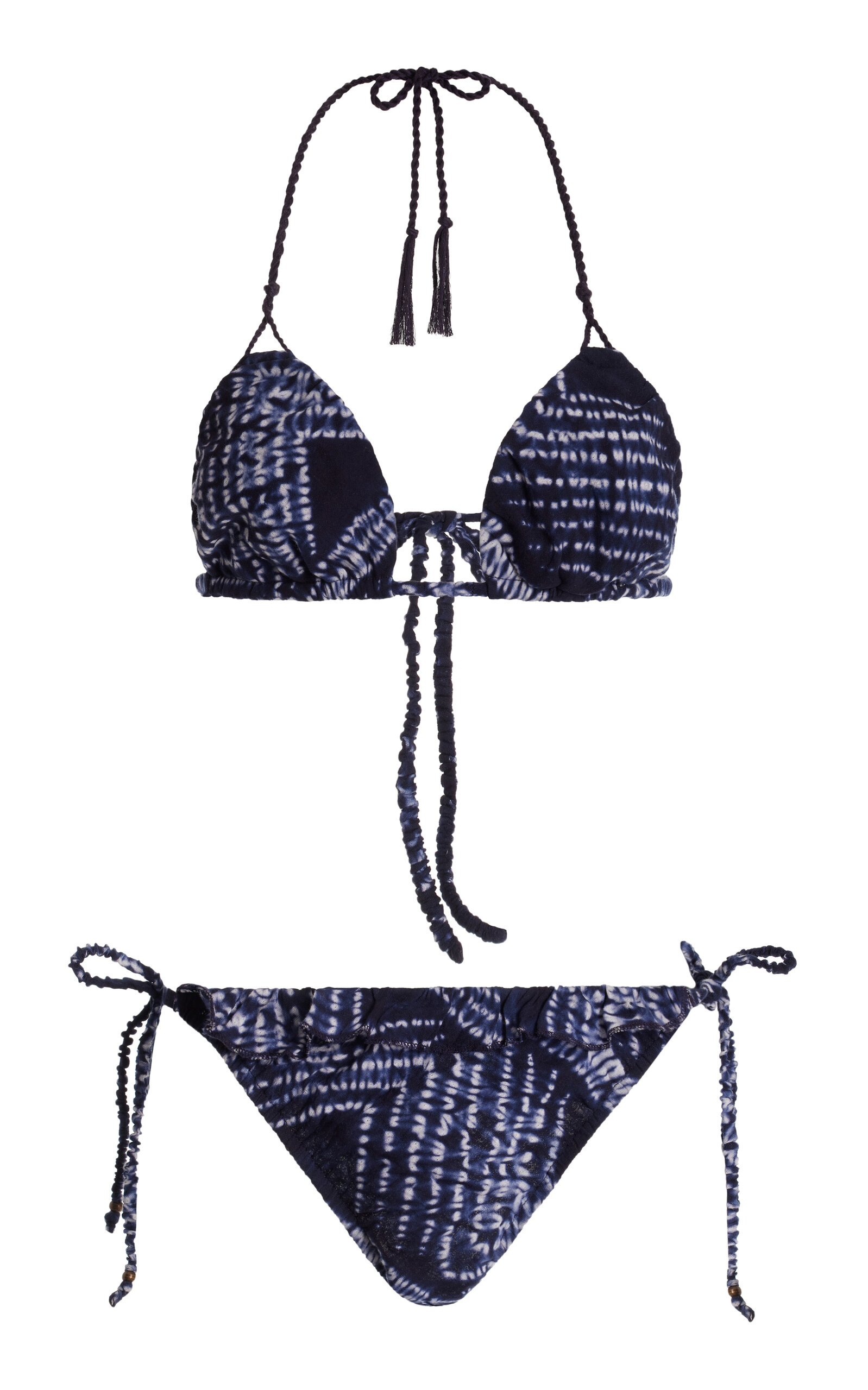 Shop Boteh Vea Shibori-dyed Cotton Gauze Bikini Set In Blue