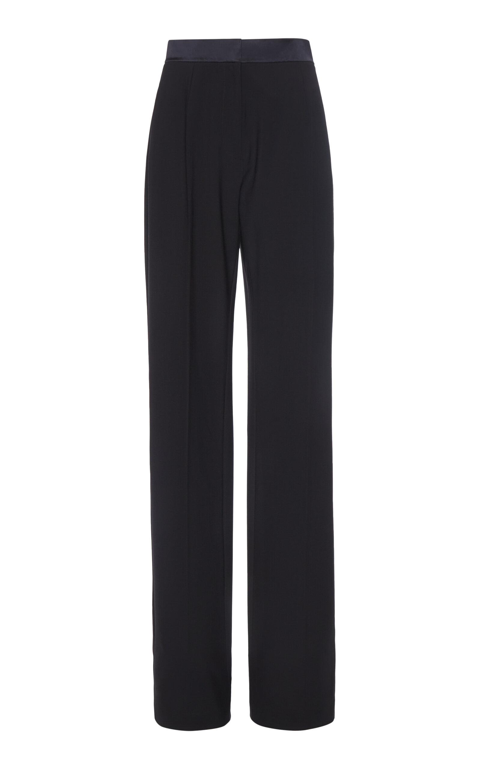 Satin-Trimmed Woven Wide-Leg Trousers