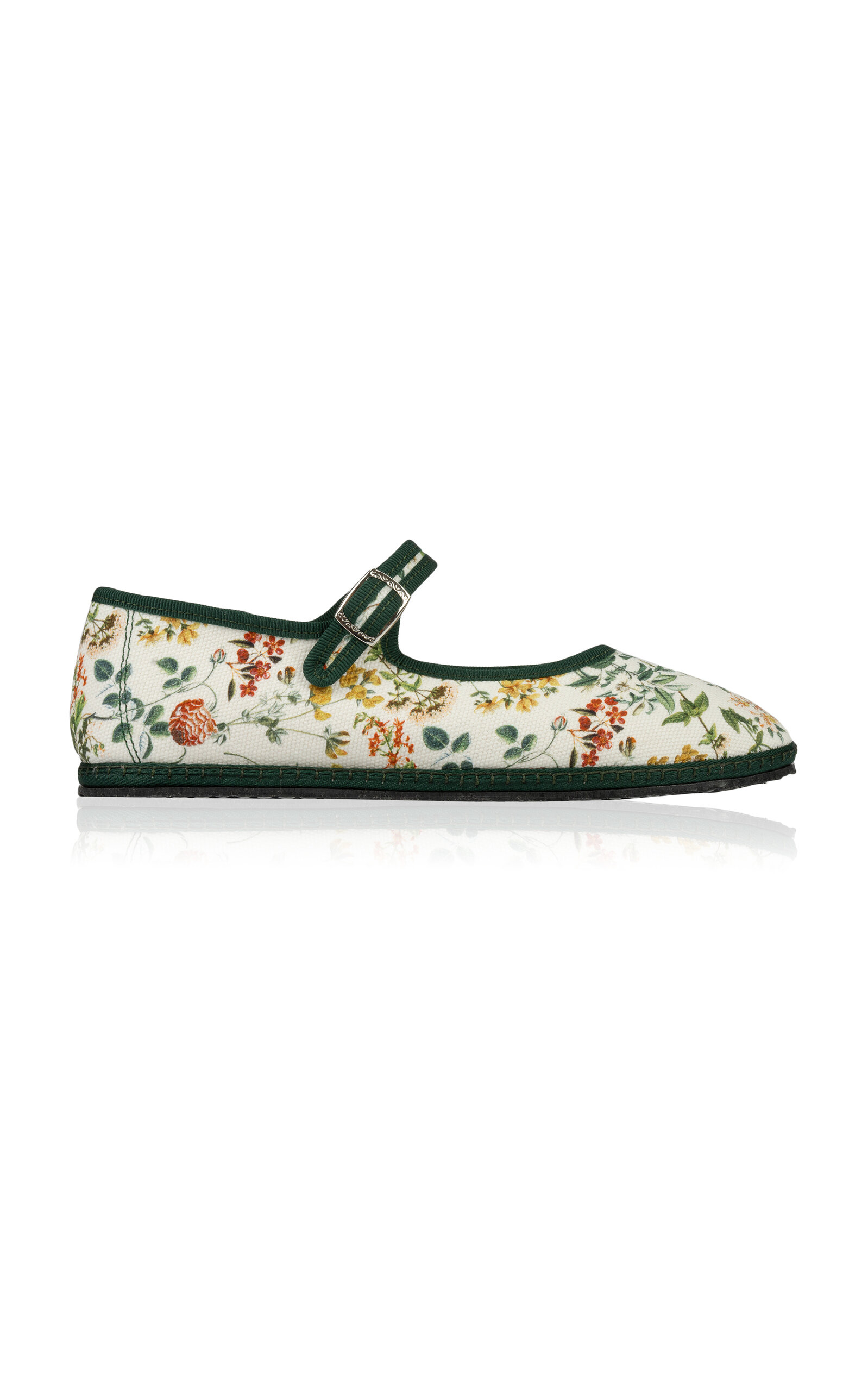 VIBI VENEZIA FLORAL COTTON CANVAS MARY JANE FLATS