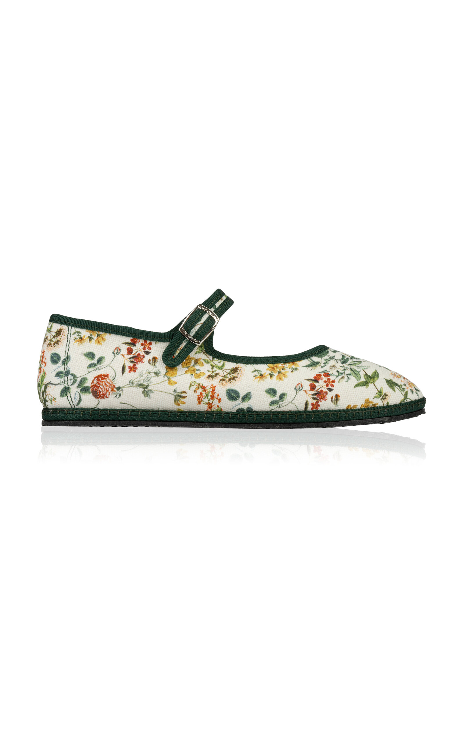 Floral Cotton Canvas Mary Jane Flats