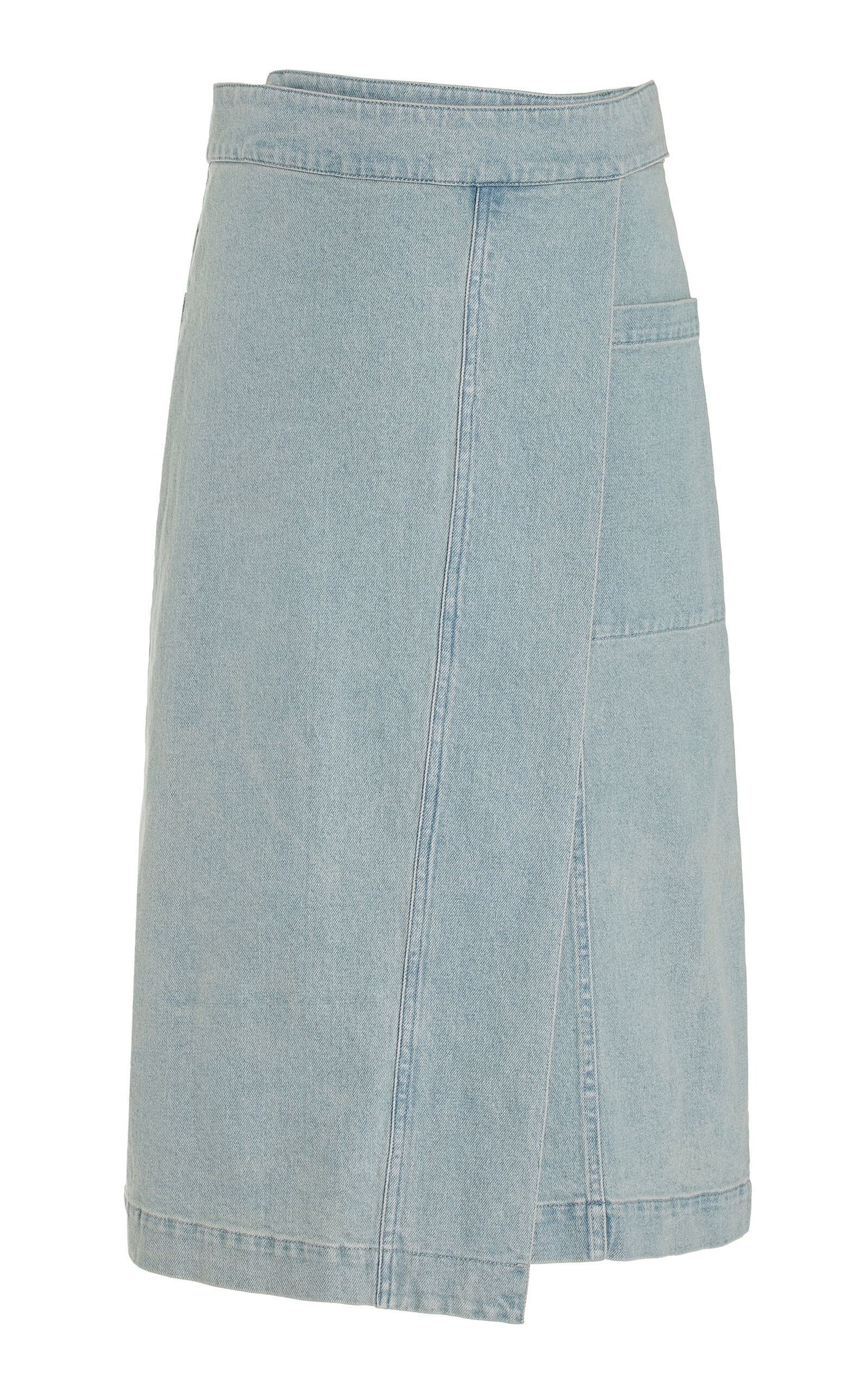 Shop Proenza Schouler White Label Iris Denim Midi Wrap Skirt In Grey