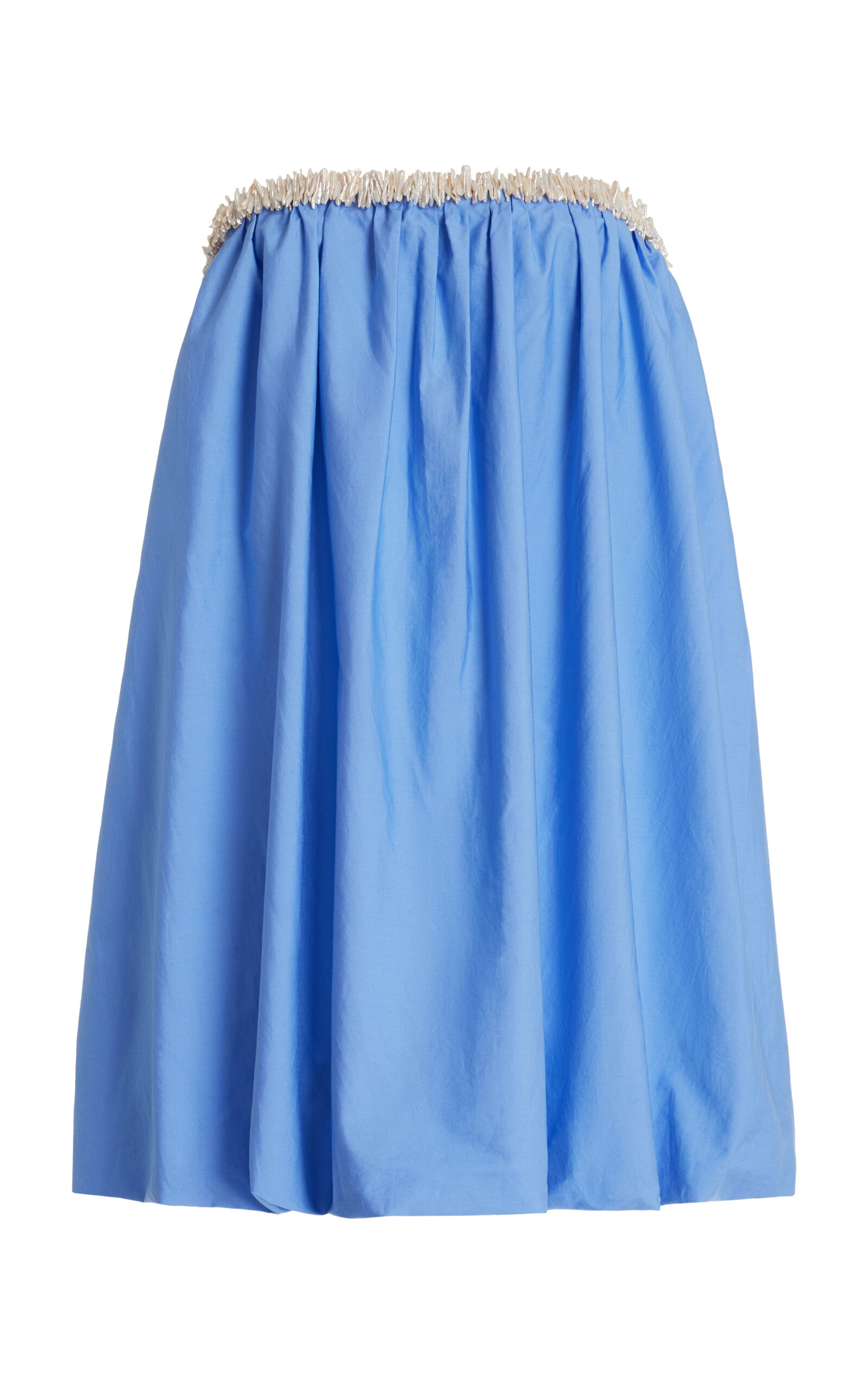 Shop Alejandra Alonso Rojas Peal-embellished Cotton Poplin Mini Bubble Dress In Blue