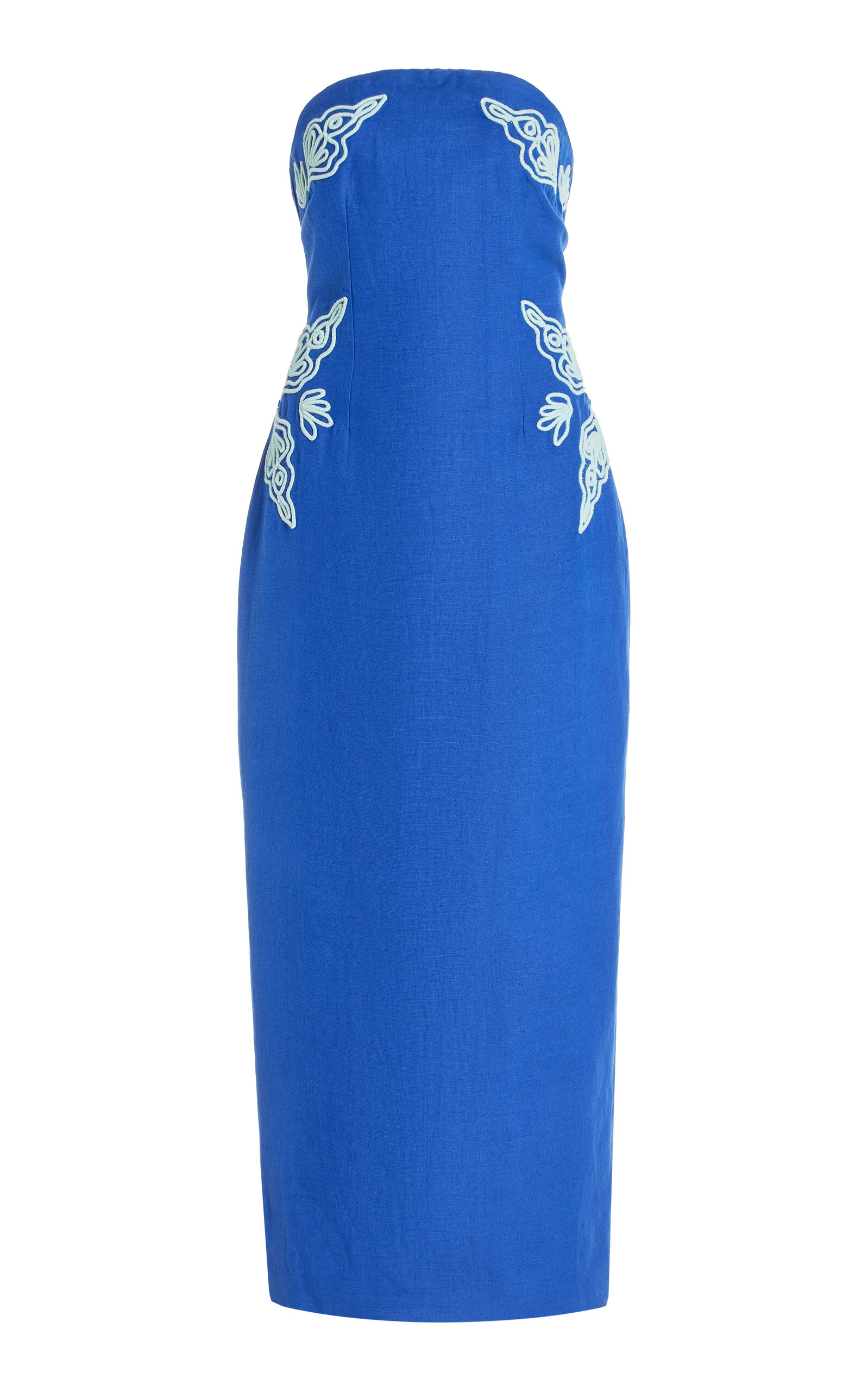 Rosslyn Strapless Embroidered-Slub Midi Dress