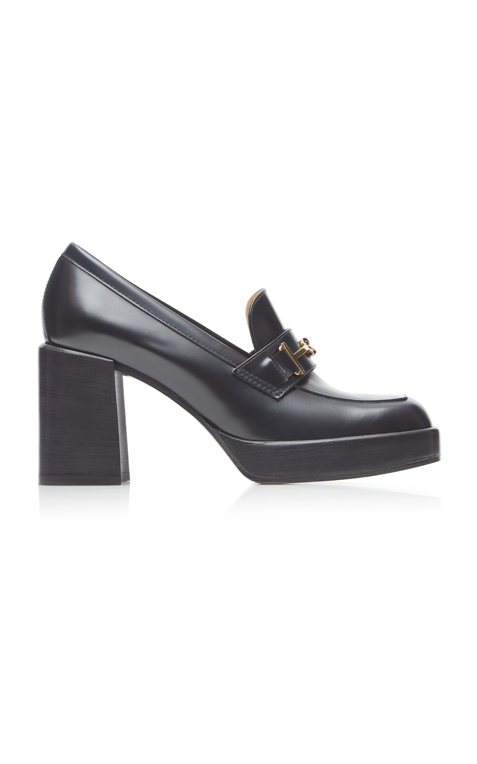 Tod's T Ring Heeled Leather Loafers In Black