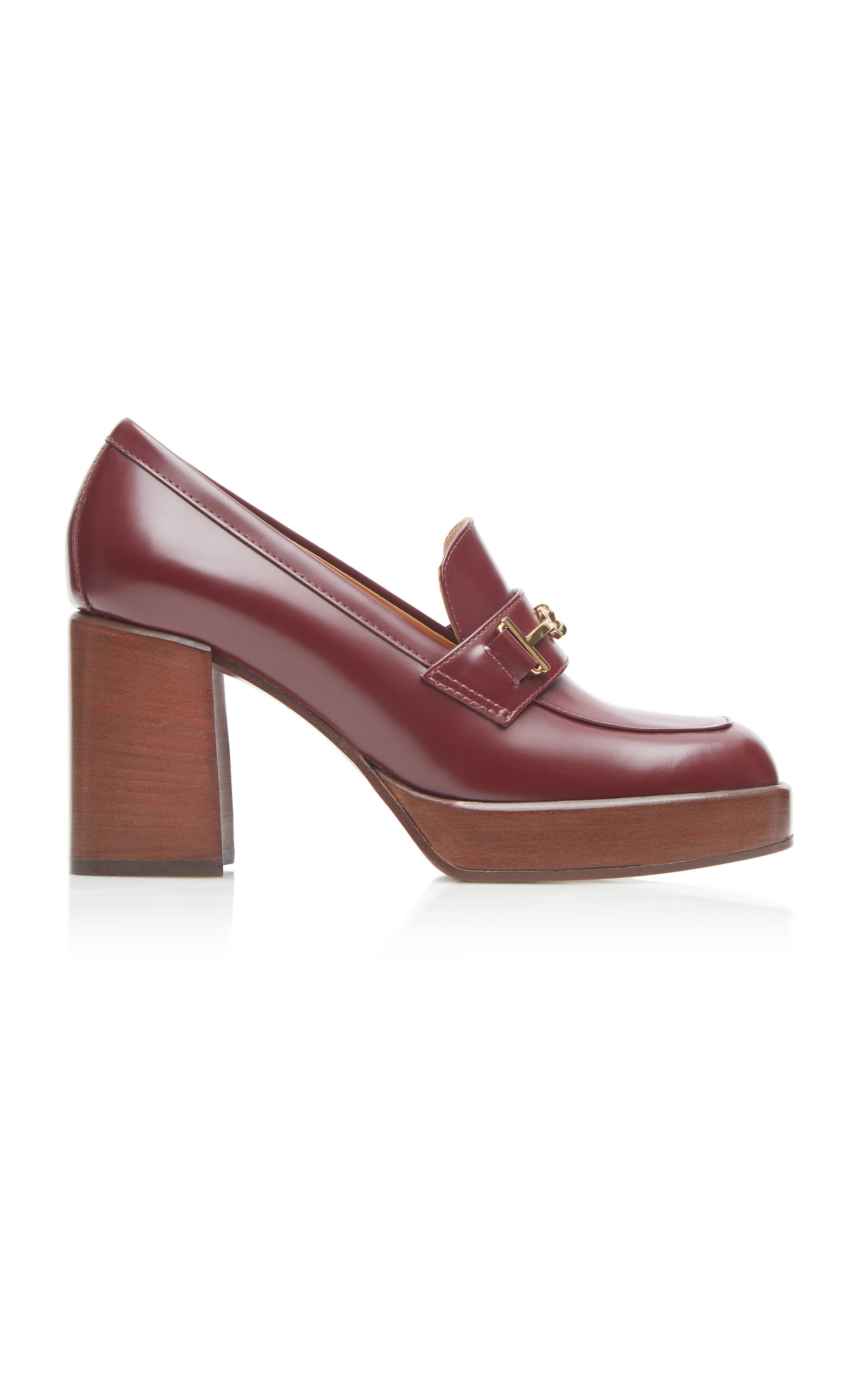 TOD'S T RING HEELED LEATHER LOAFERS