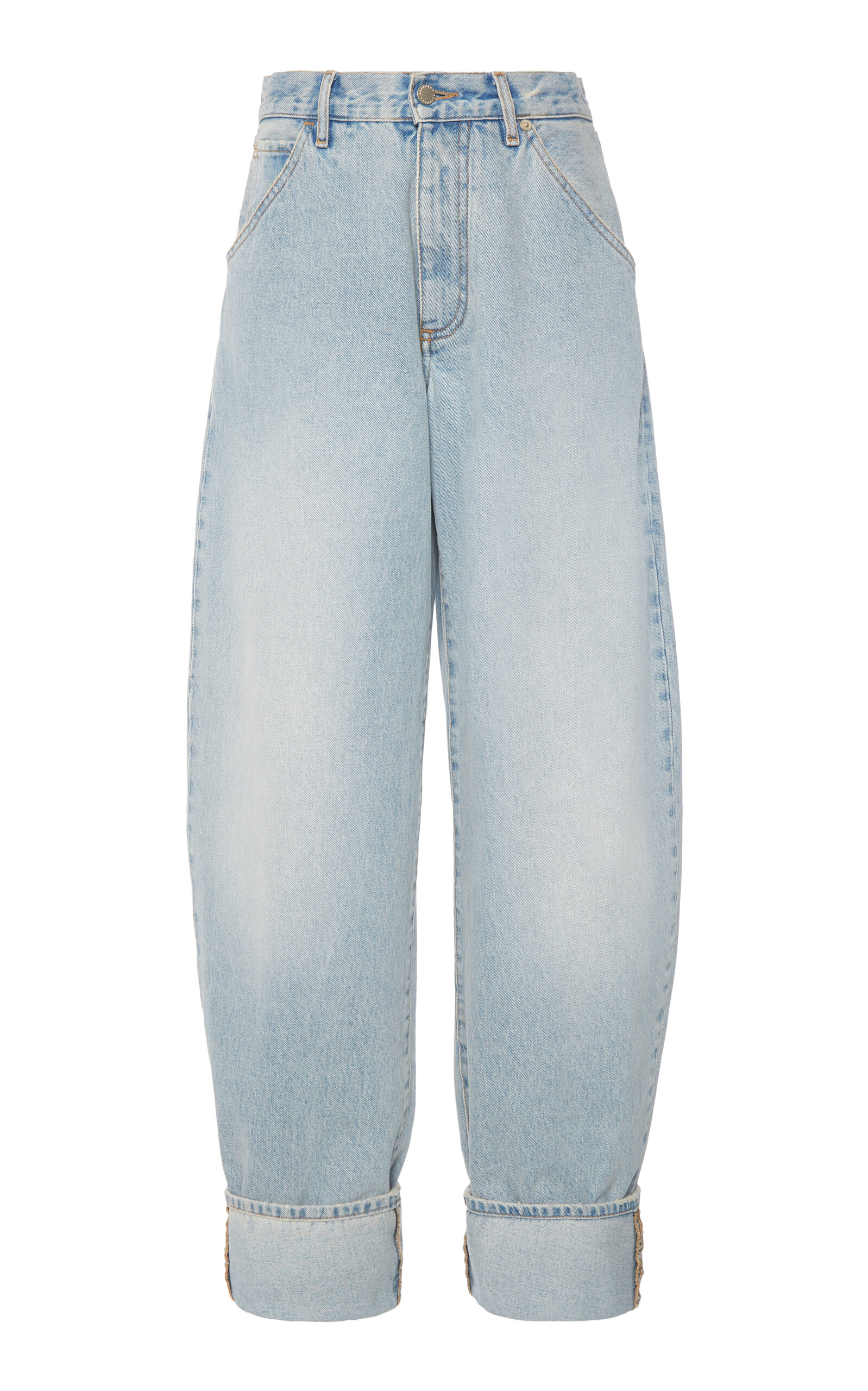 Shop Darkpark Khris Rigid Natural-rise Cuffed Barrel-leg Jeans In Blue