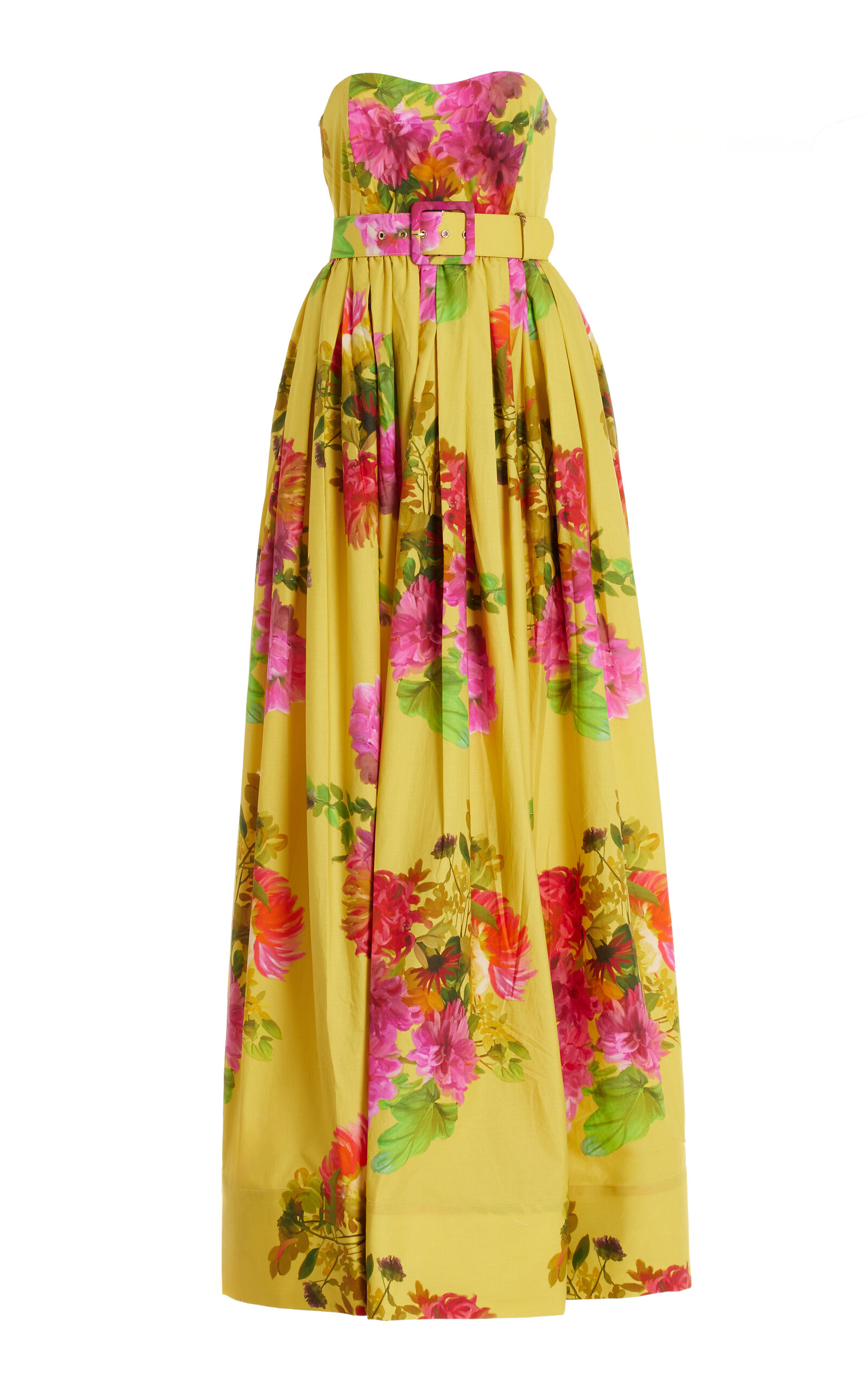 Shop Cara Cara Greenfield Belted Floral Cotton Poplin Maxi Dress In Yellow