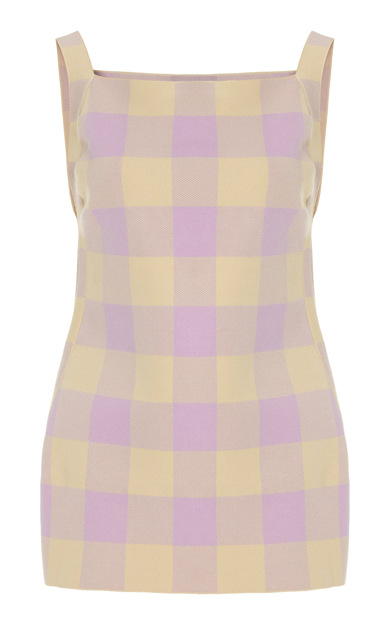 Shop High Sport Asher Gingham Cotton-blend Knit Apron Top In Purple