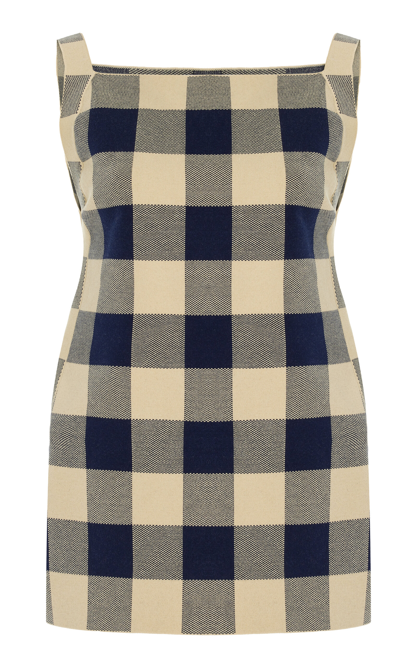 Shop High Sport Asher Gingham Cotton-blend Knit Apron Top In Navy