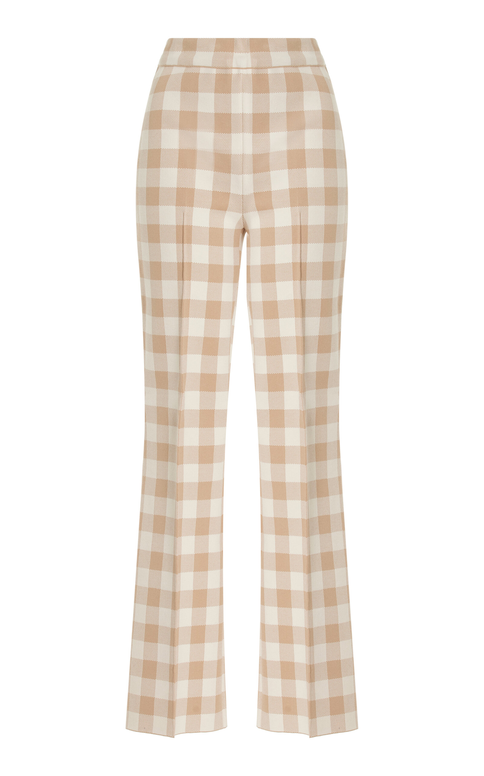 High Sport Kick Gingham Stretch-Cotton Knit Cropped Flared Pants