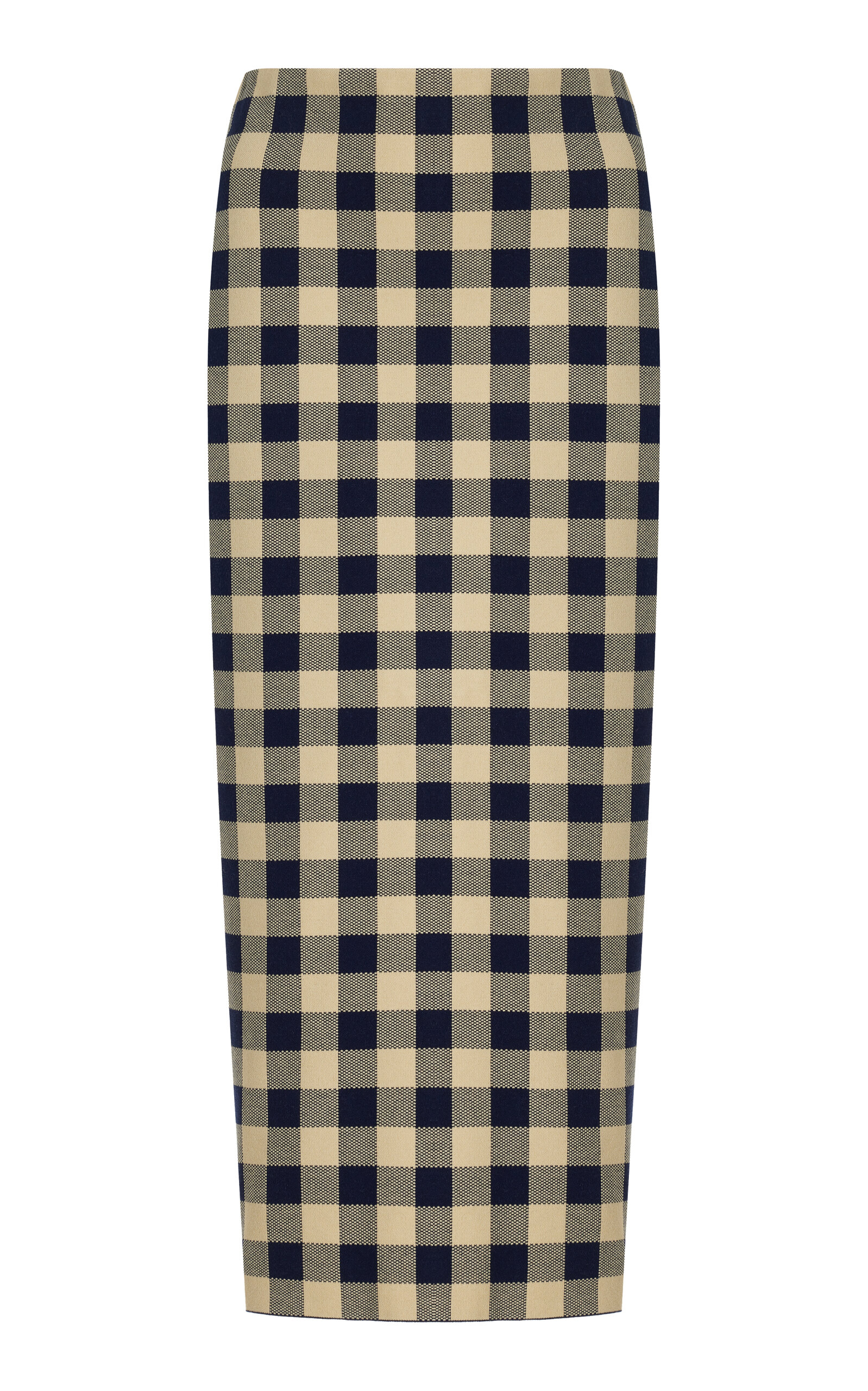 Shop High Sport Petra Gingham Stretch-cotton Knit Midi Skirt In Navy