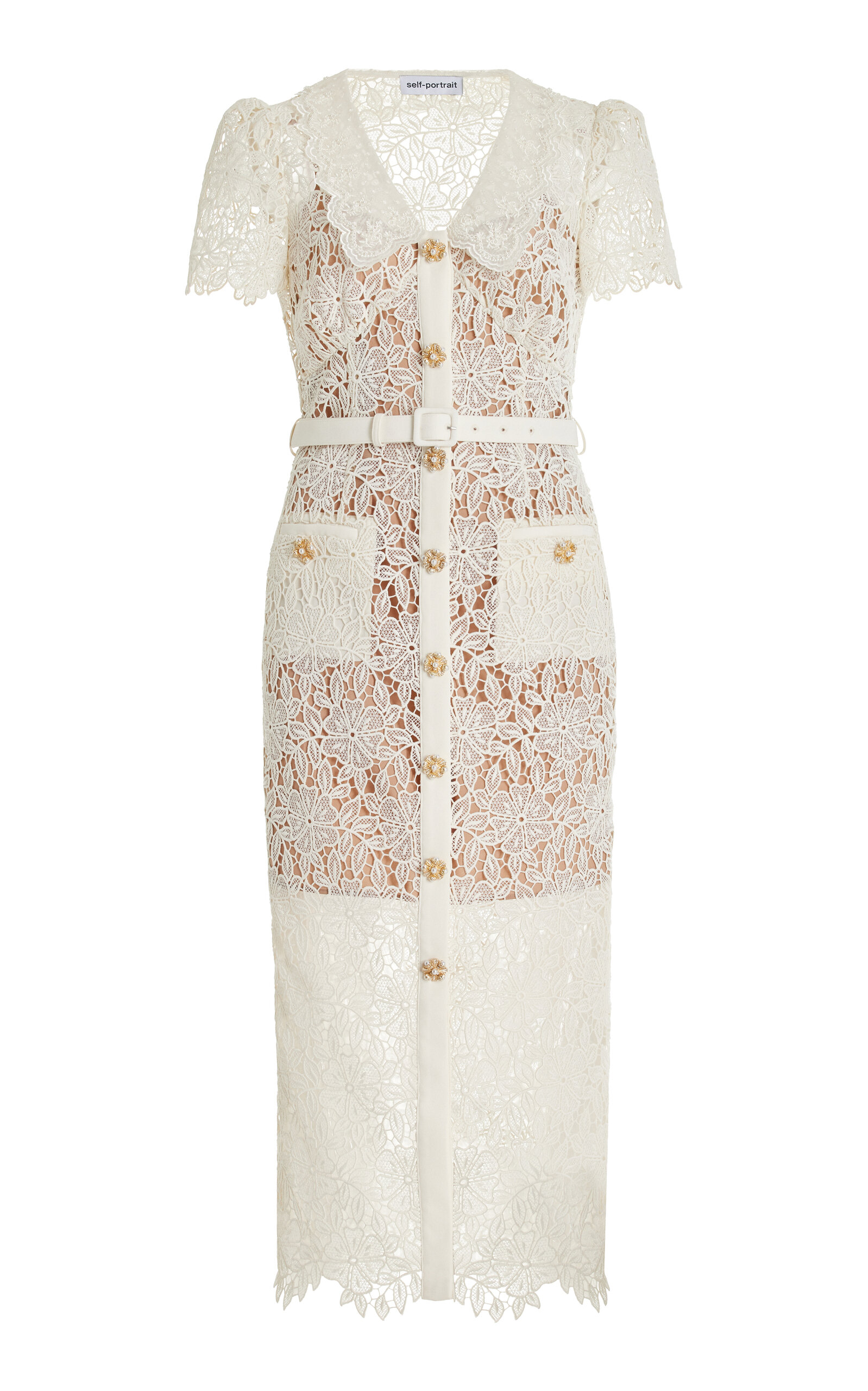 Shop Self-portrait Lace Midi Dress In White