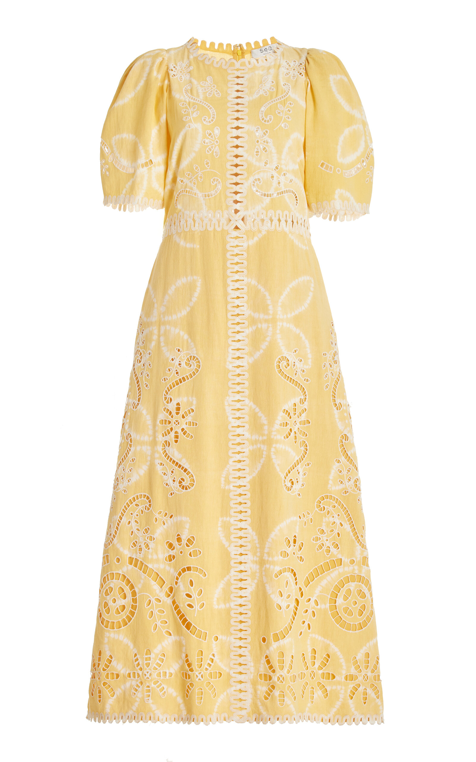 Sea Liat Embroidered Cotton-flex Midi Dress In Yellow