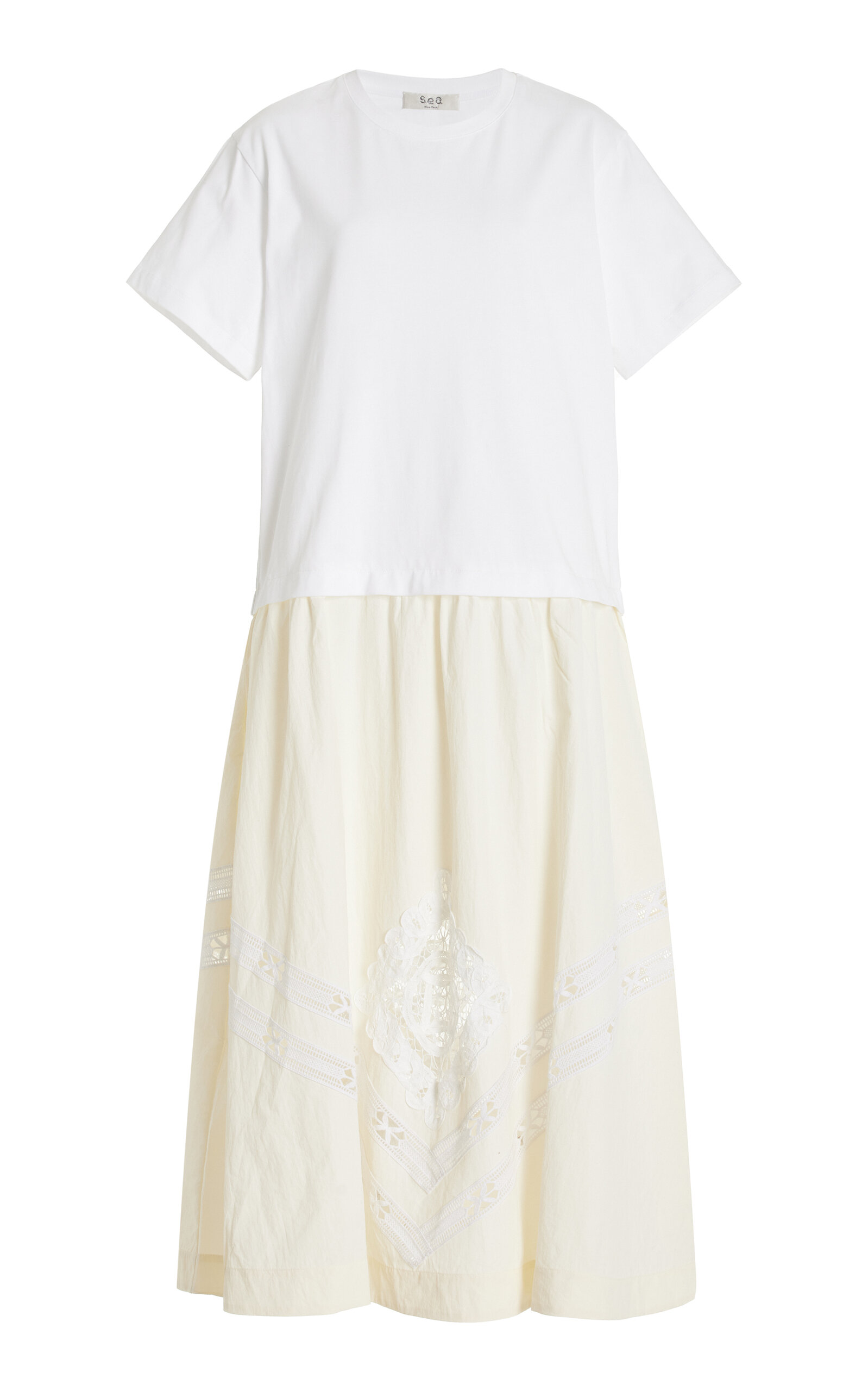 Sea Anisley Windbreaker Cotton Midi Dress In Off-white