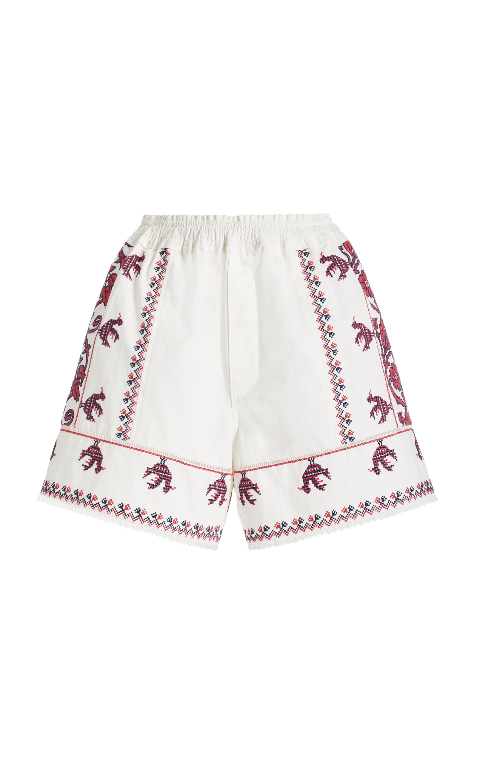 Shop Sea Beena Embroidered Cotton Shorts In White