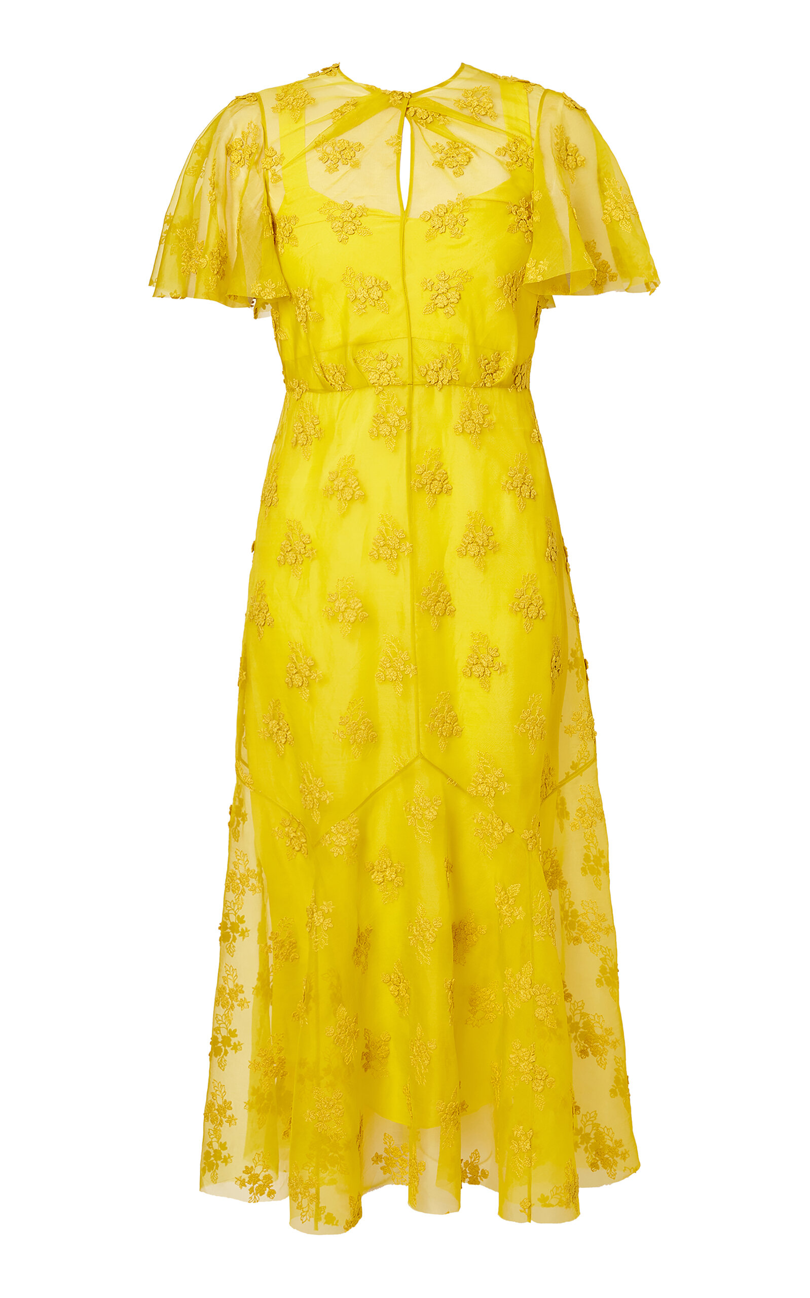 Erdem Embroidered Silk Organza Midi Dress In Yellow