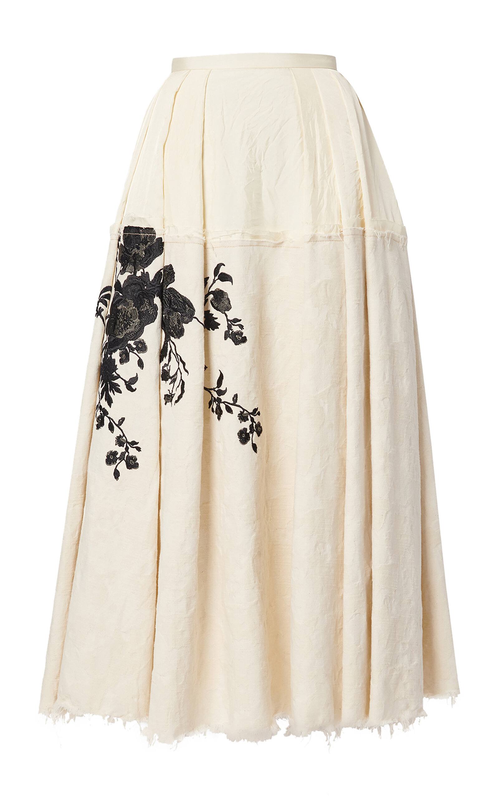 Erdem Embroidered Raw Edge Cotton Jacquared Midi Skirt In Neutral