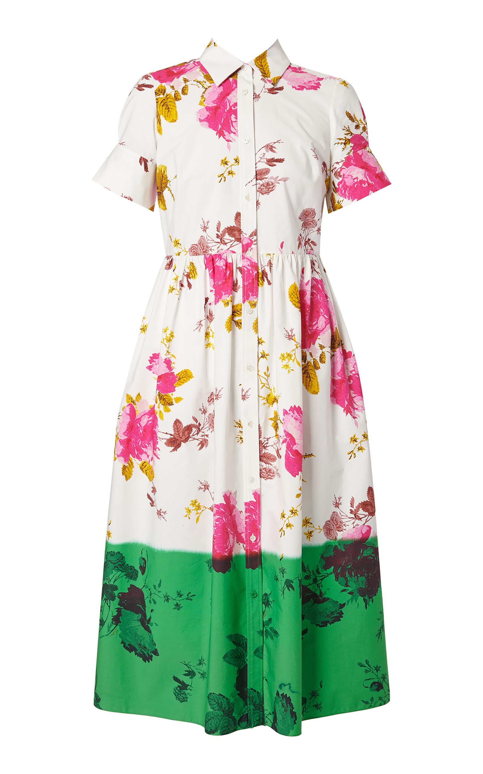 Shop Erdem Pleated Cotton Poplin Midi Shirt Dress In Multi