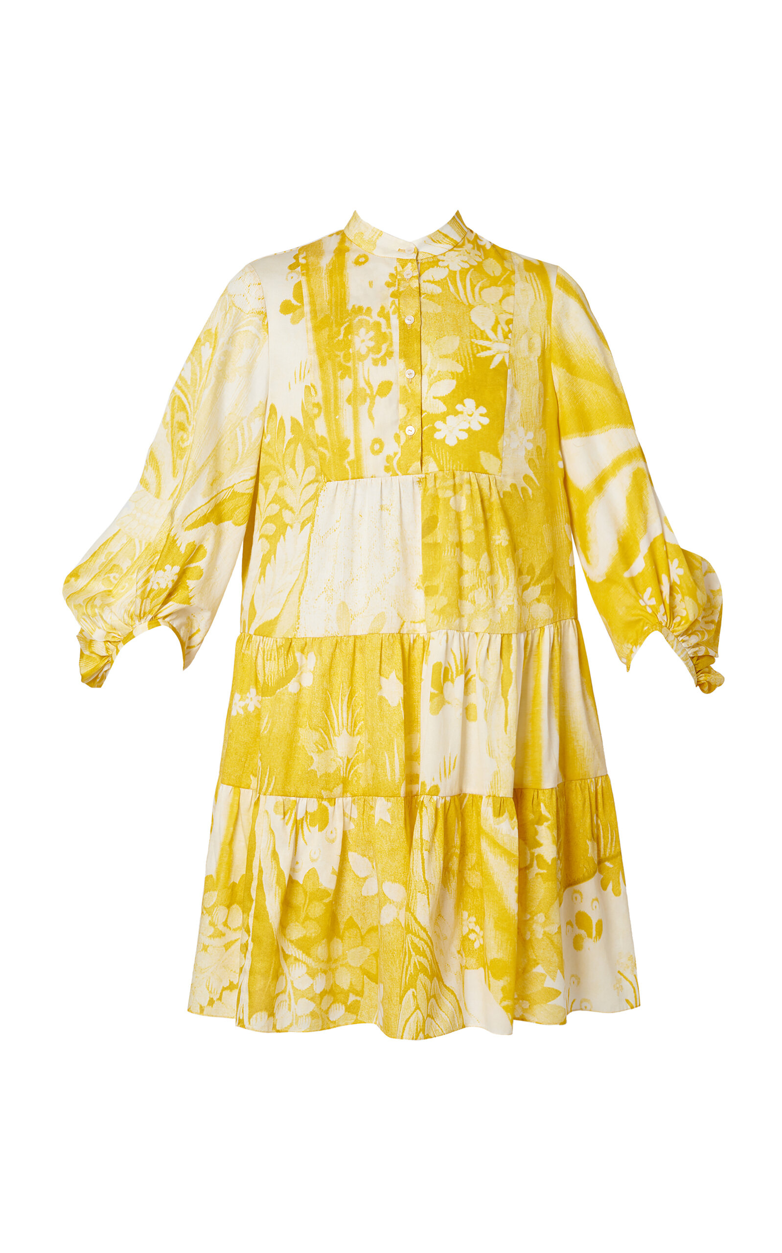Erdem Tiered Cotton Mini Dress In Yellow