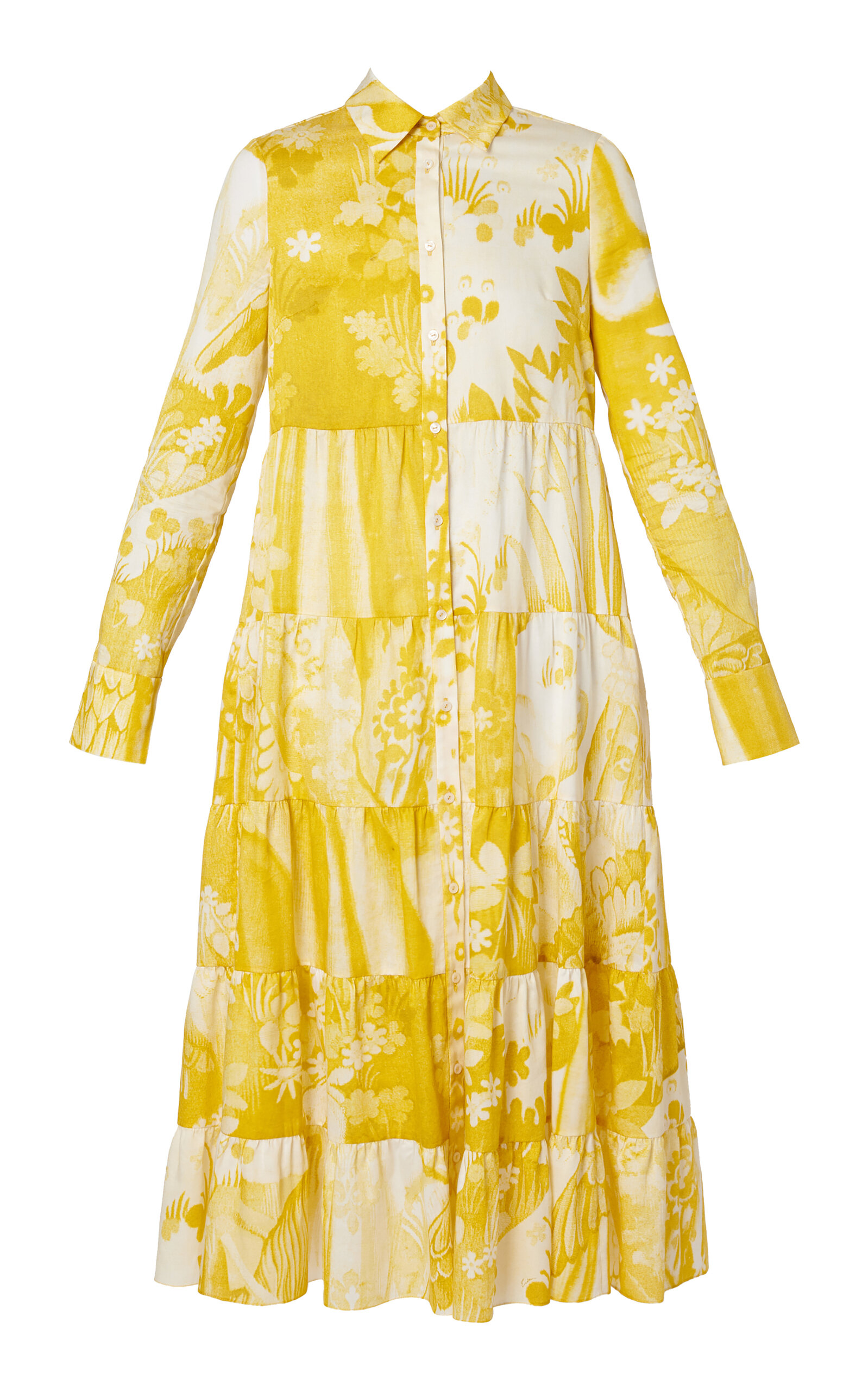Erdem Tiered Cotton Maxi Dress In Yellow