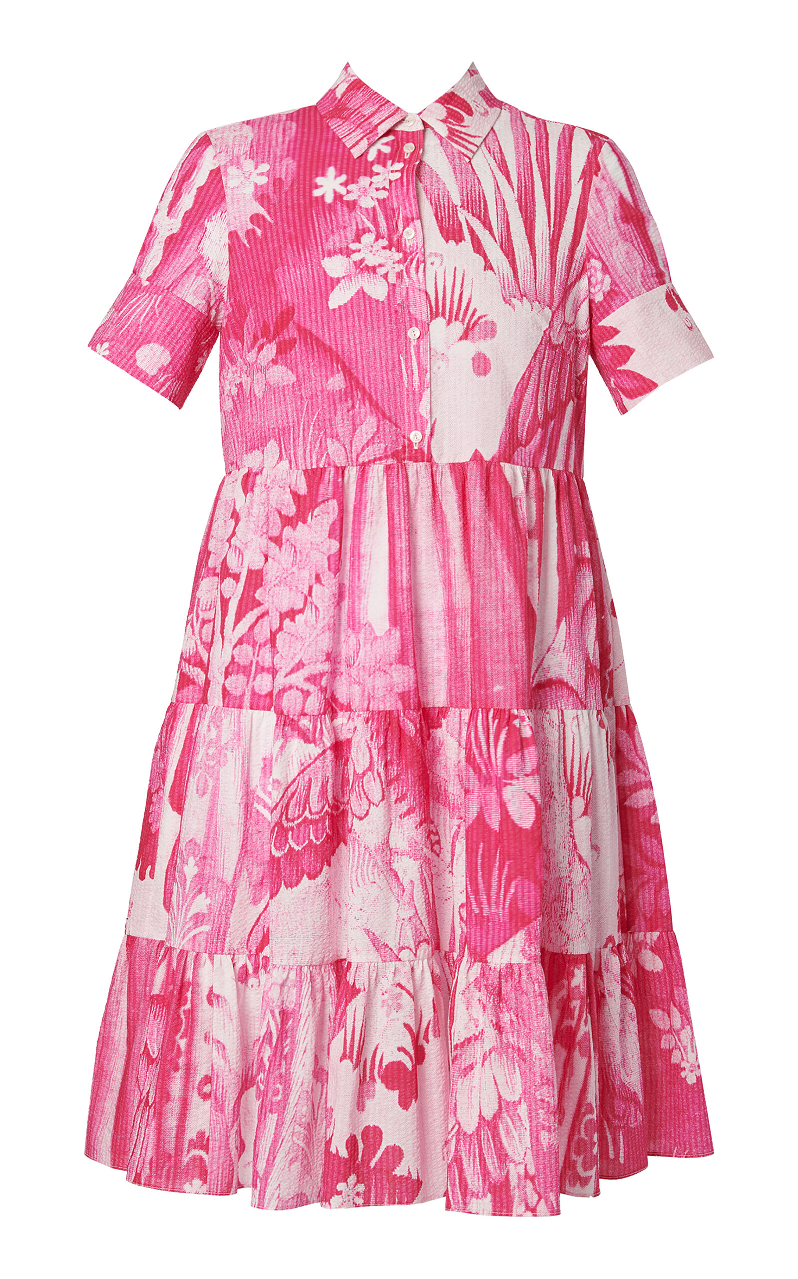 Erdem Tiered Cotton Mini Dress In Pink
