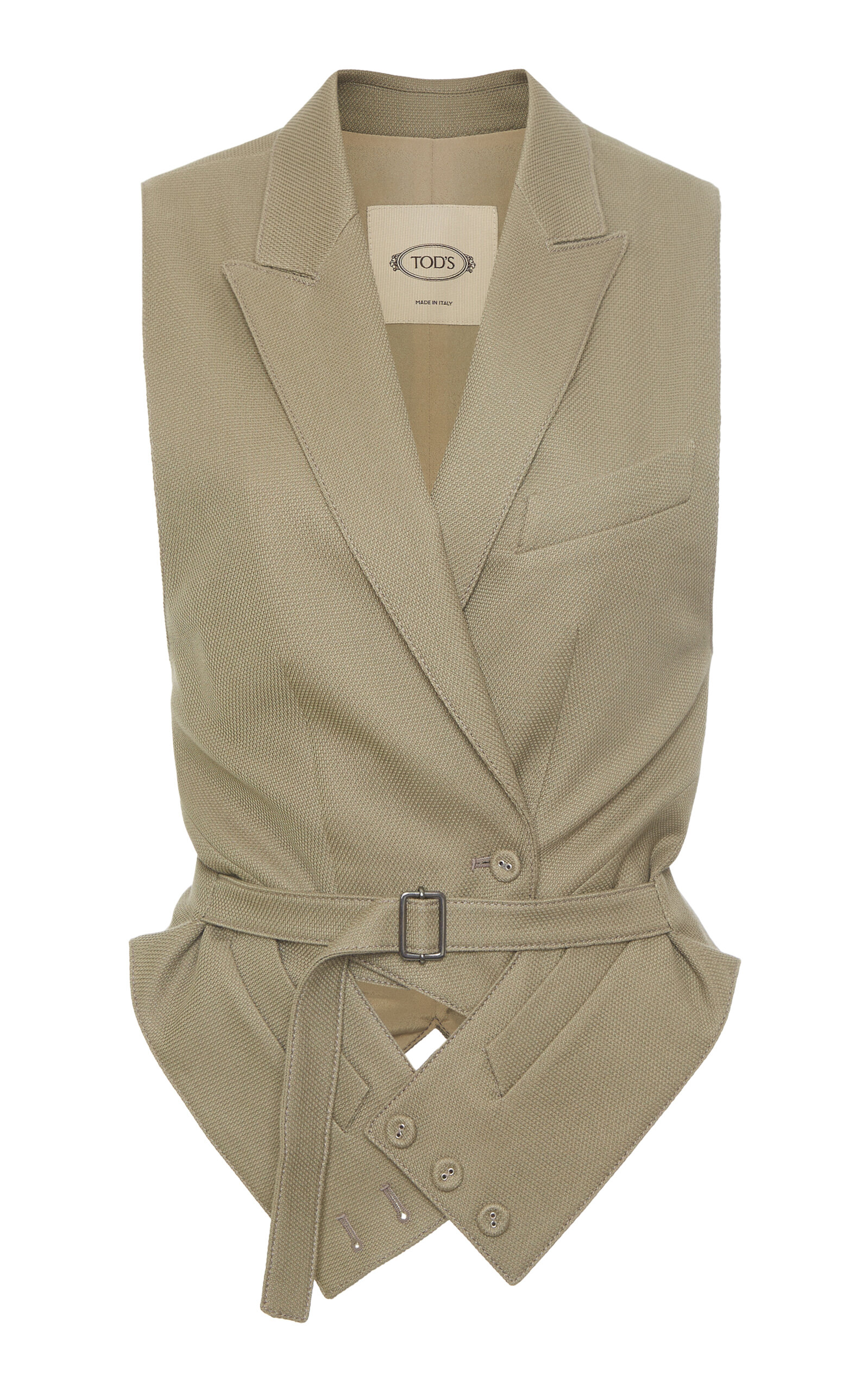 Tod's Belted Cotton Pique Waistcoat In Olive
