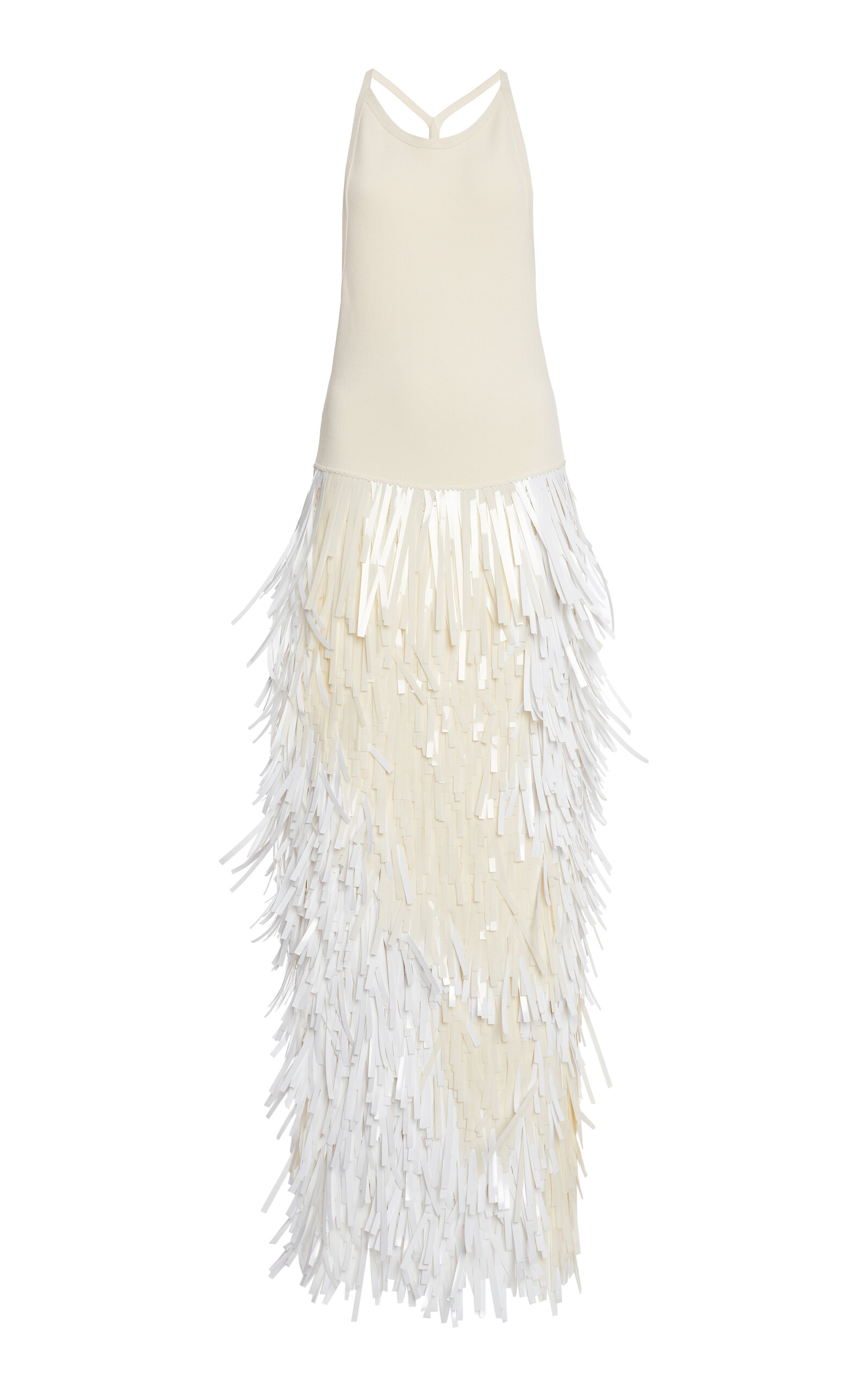 Jil Sander Sleeveless Fringed Maxi Dress In Ivory