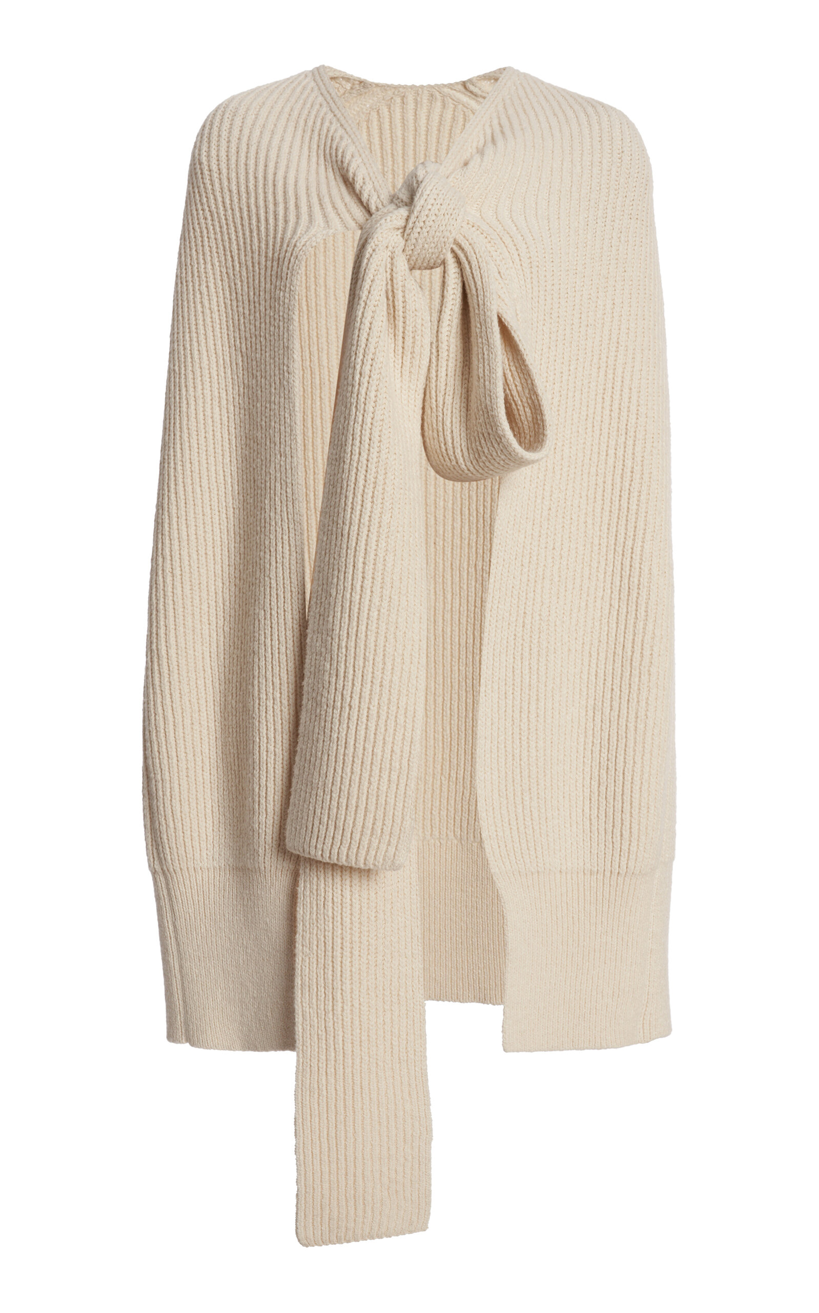 Jil Sander Ribbed Knit Cotton-wool Cape In Neutral